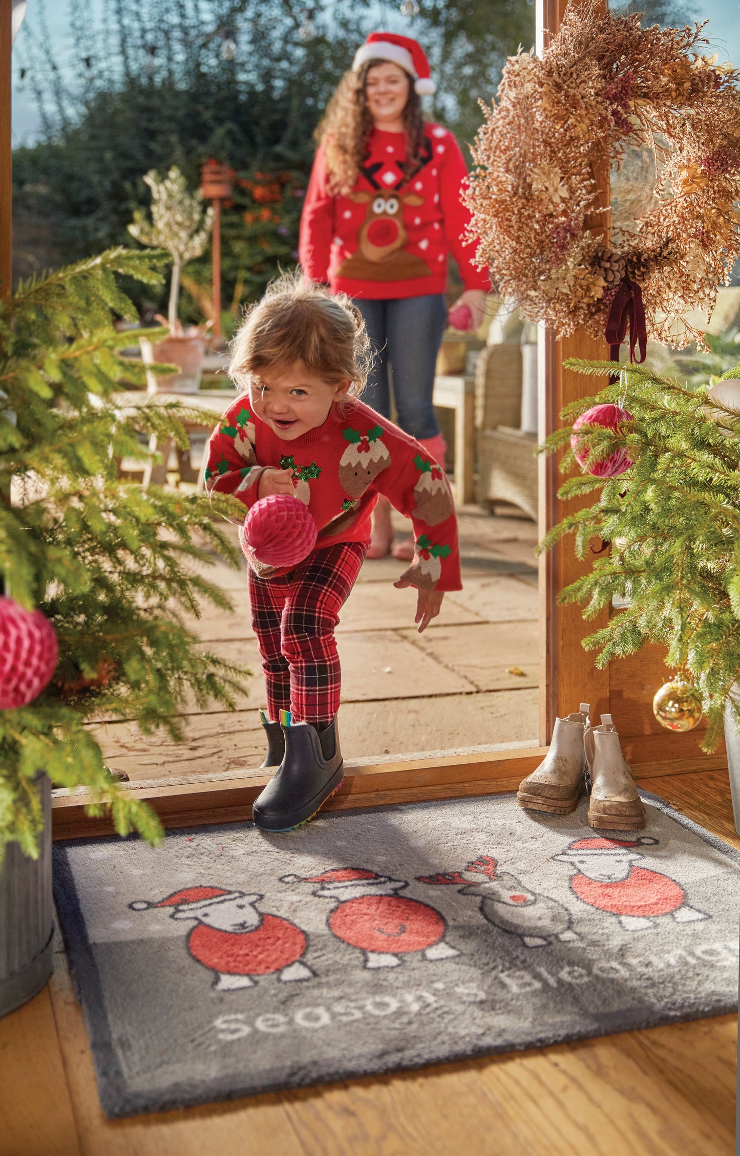 Hug Rug Christmas Herdy Washable Floor Door Mat