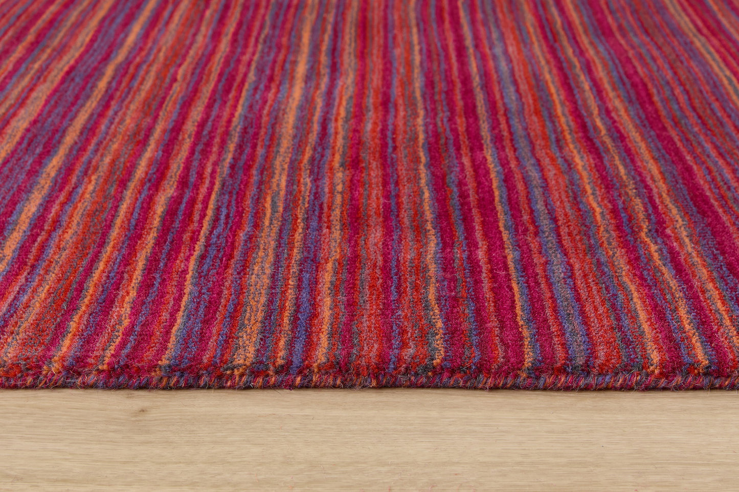 Origins Fine Stripes Hand Loom Woven Wool Rug Halway in Purple Pink