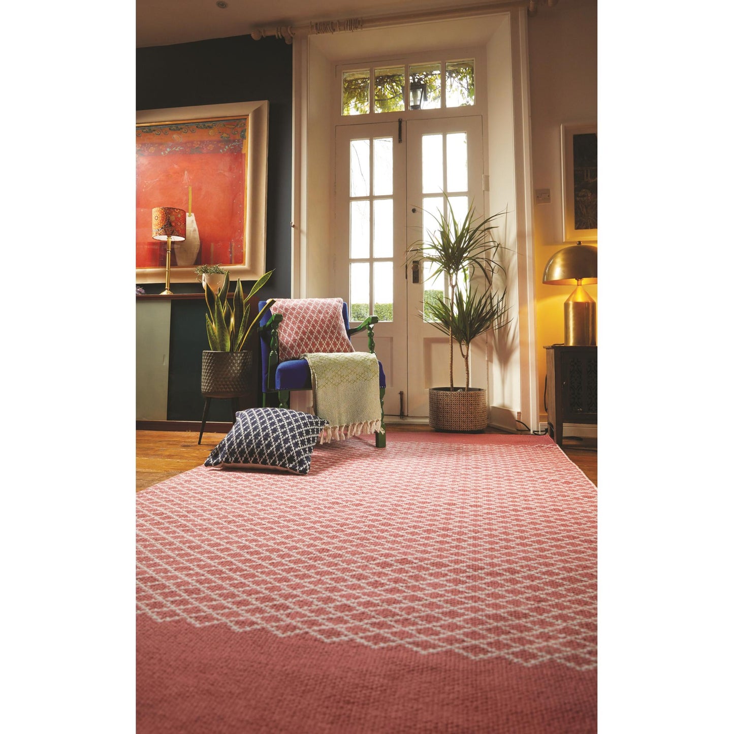 Hug Rug Woven Trellis Washable Indoor Outdoor Coral Pink