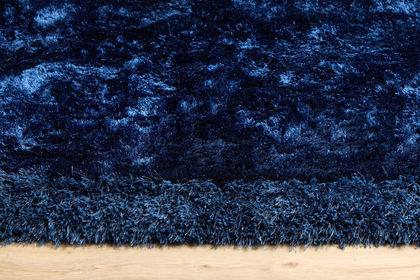 Origins Shimmer Silky Shaggy Hand Tufted Carpet Border Modern Soft Fluffy Shag Rug in Indigo Blue