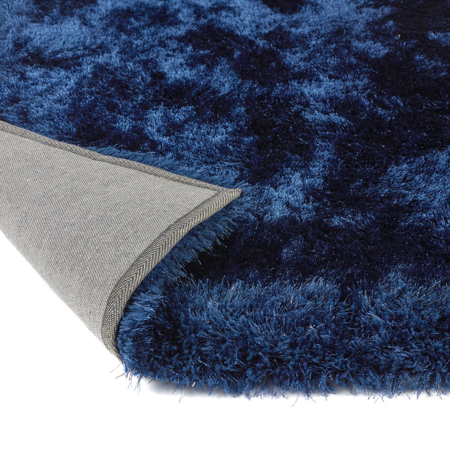 Origins Shimmer Silky Shaggy Hand Tufted Carpet Border Modern Soft Fluffy Shag Rug in Indigo Blue