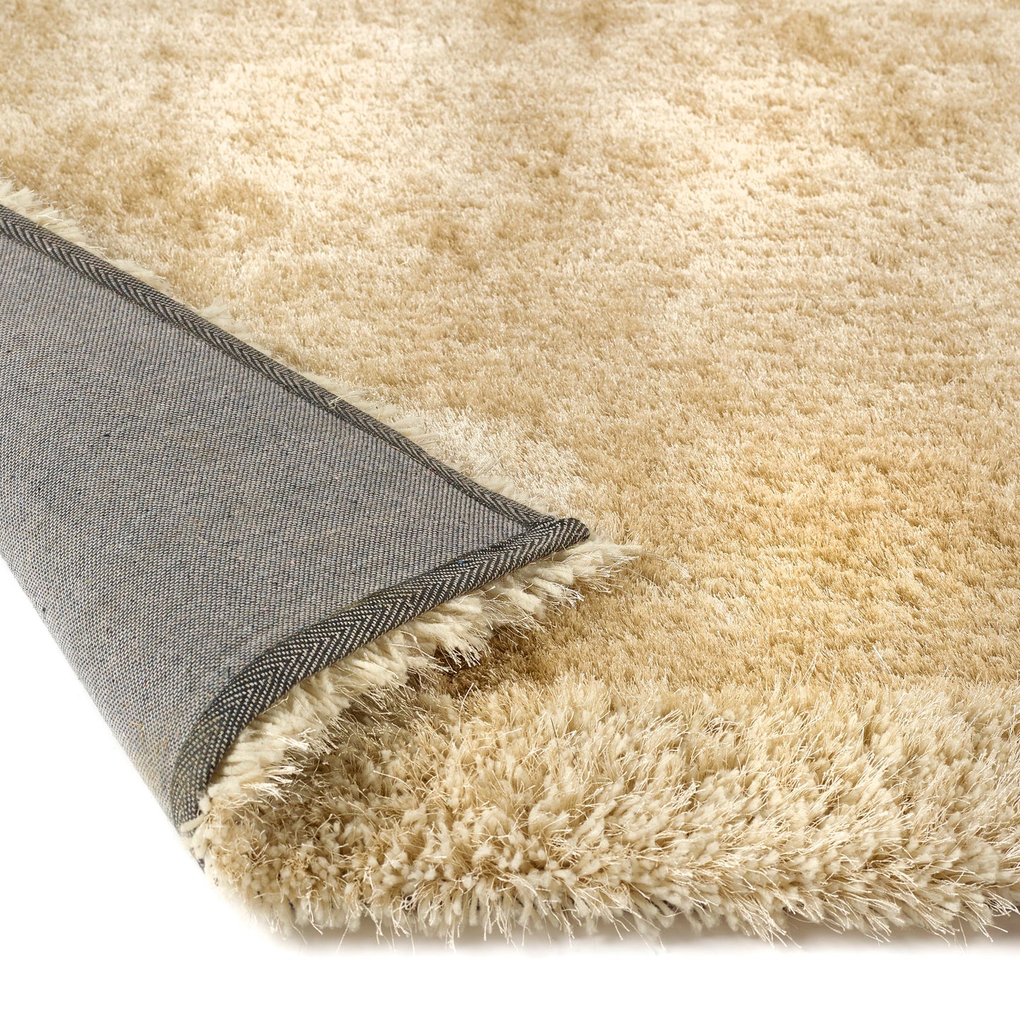 Origins Shimmer Silky Shaggy Hand Tufted Carpet Border Modern Soft Fluffy Shag Rug in Champagne Beige