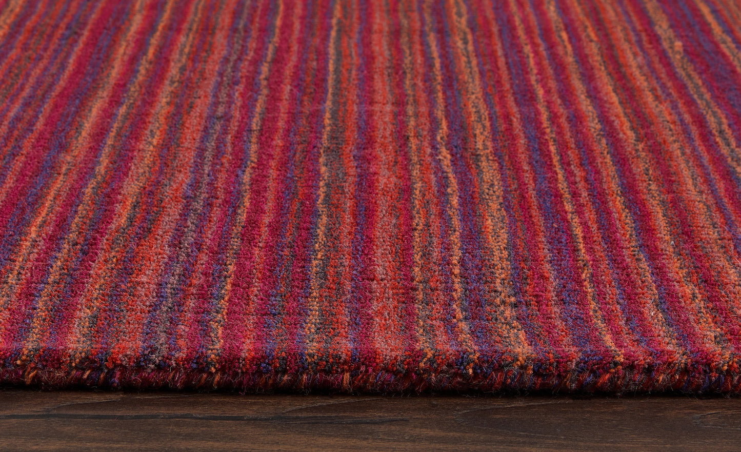 Origins Fine Stripes Hand Loom Woven Wool Rug Halway in Purple Pink