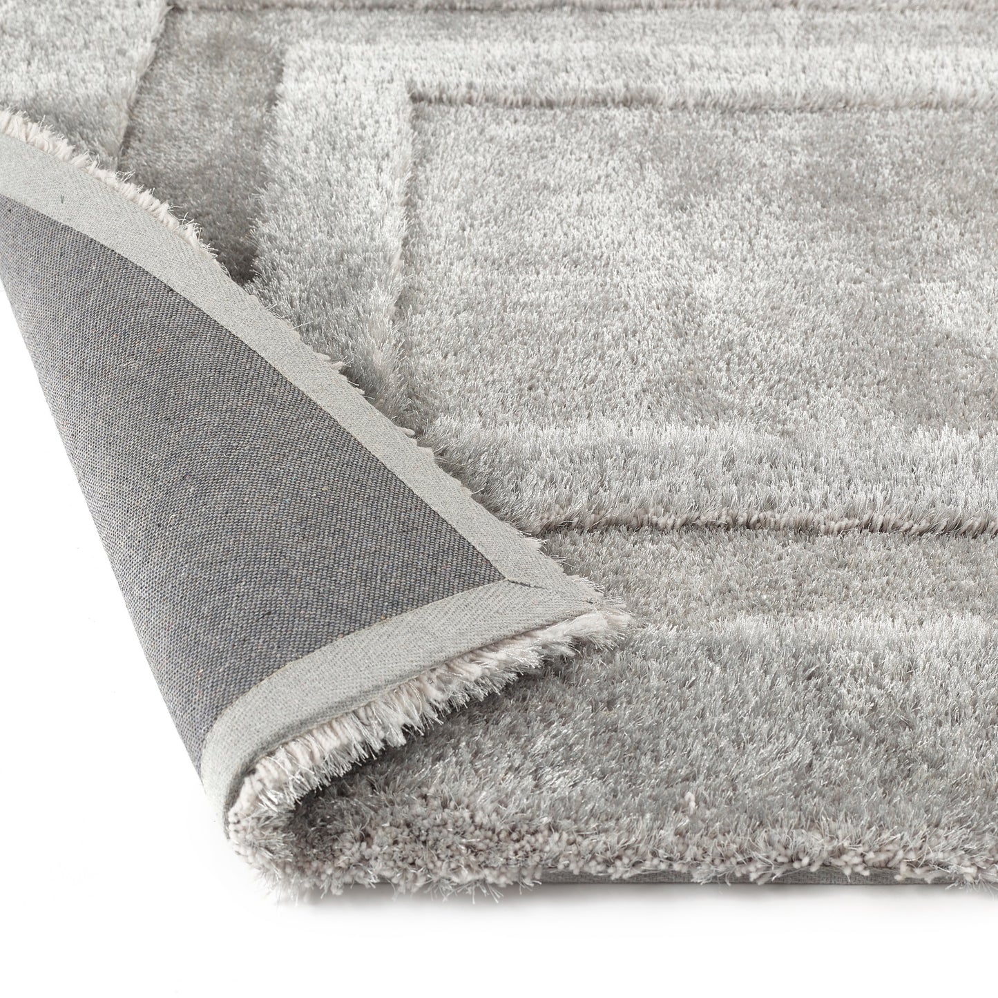 Origins Frame Hand Tufted Soft Silky Thick Shaggy Rug in Silver