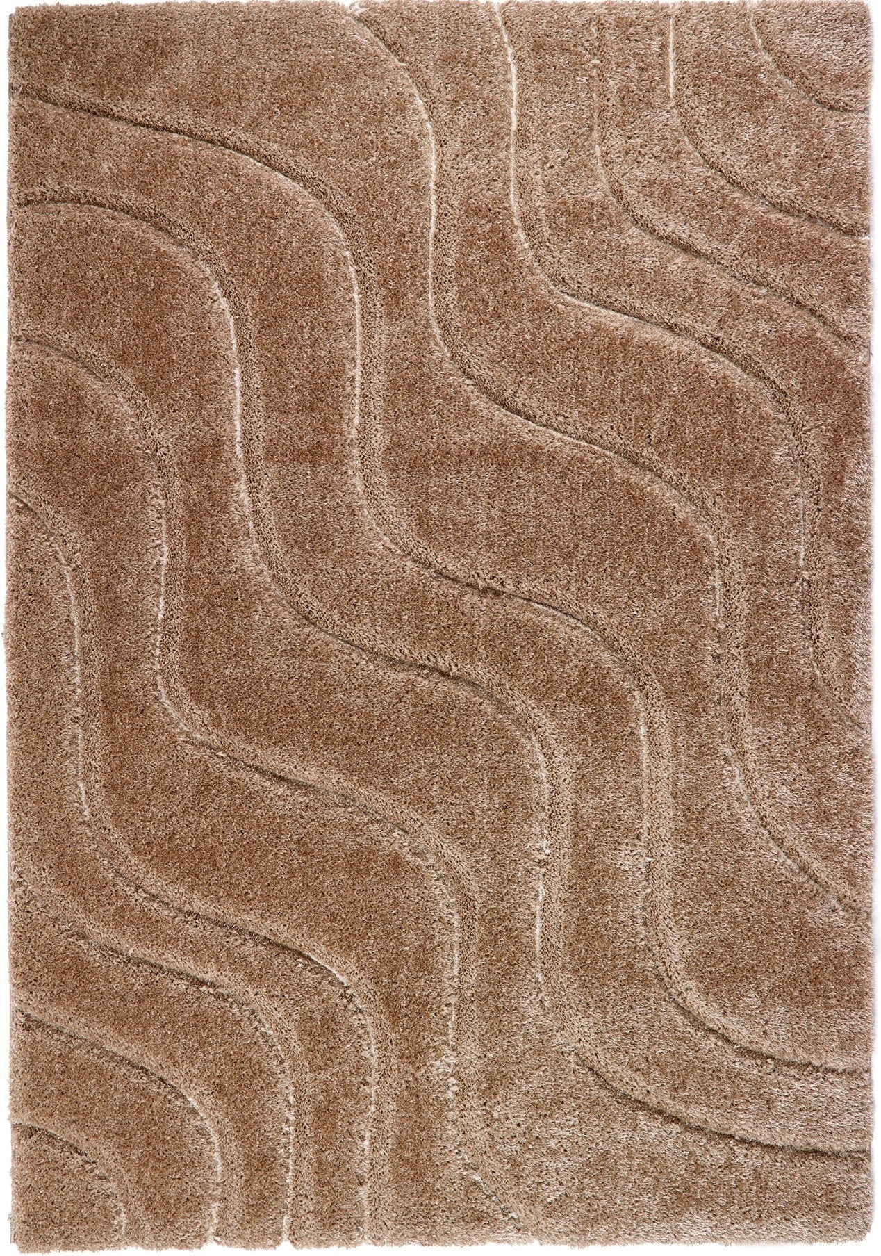 Origins Soft Carved Wave Silky Shine Shaggy Modern Rug in Beige