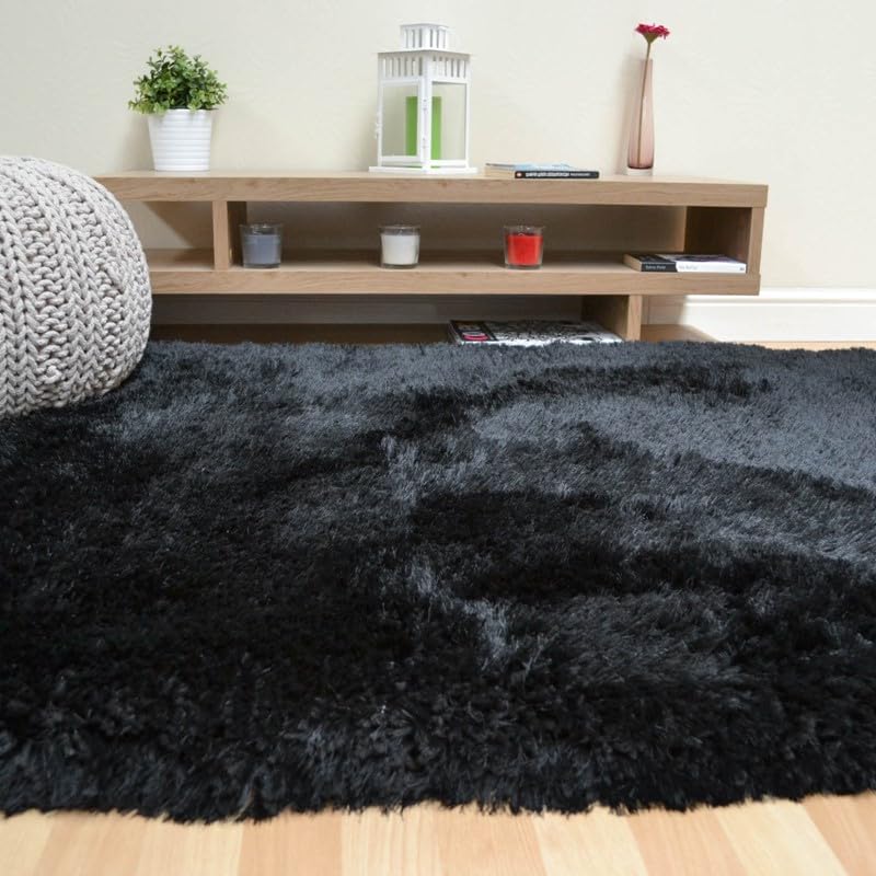 Plush Shaggy Rug for Living Room Bedroom High Pile Thick Fluffy Hand Made Anti-Shed Silky Shimmer Shiny Plain Deep Pile Rug