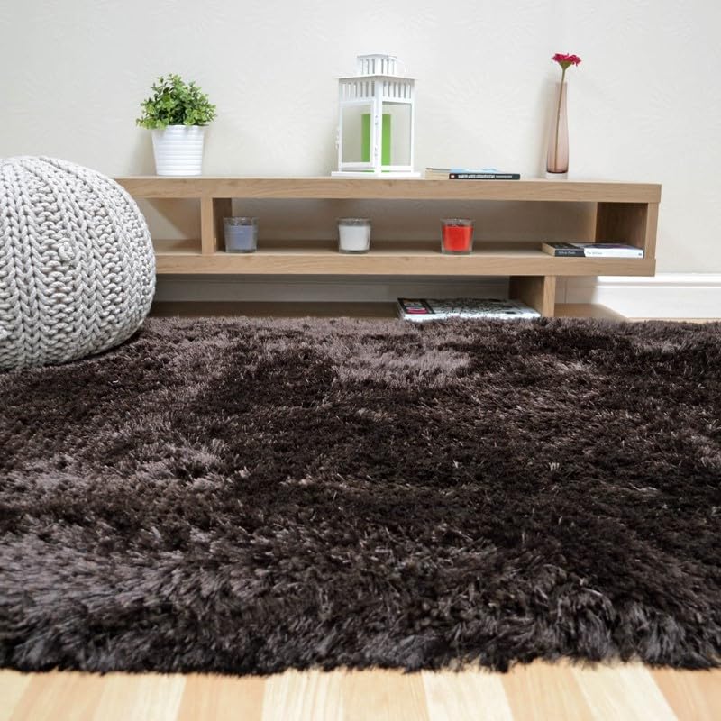 Plush Shaggy Rug for Living Room Bedroom High Pile Thick Fluffy Hand Made Anti-Shed Silky Shimmer Shiny Plain Deep Pile Rug
