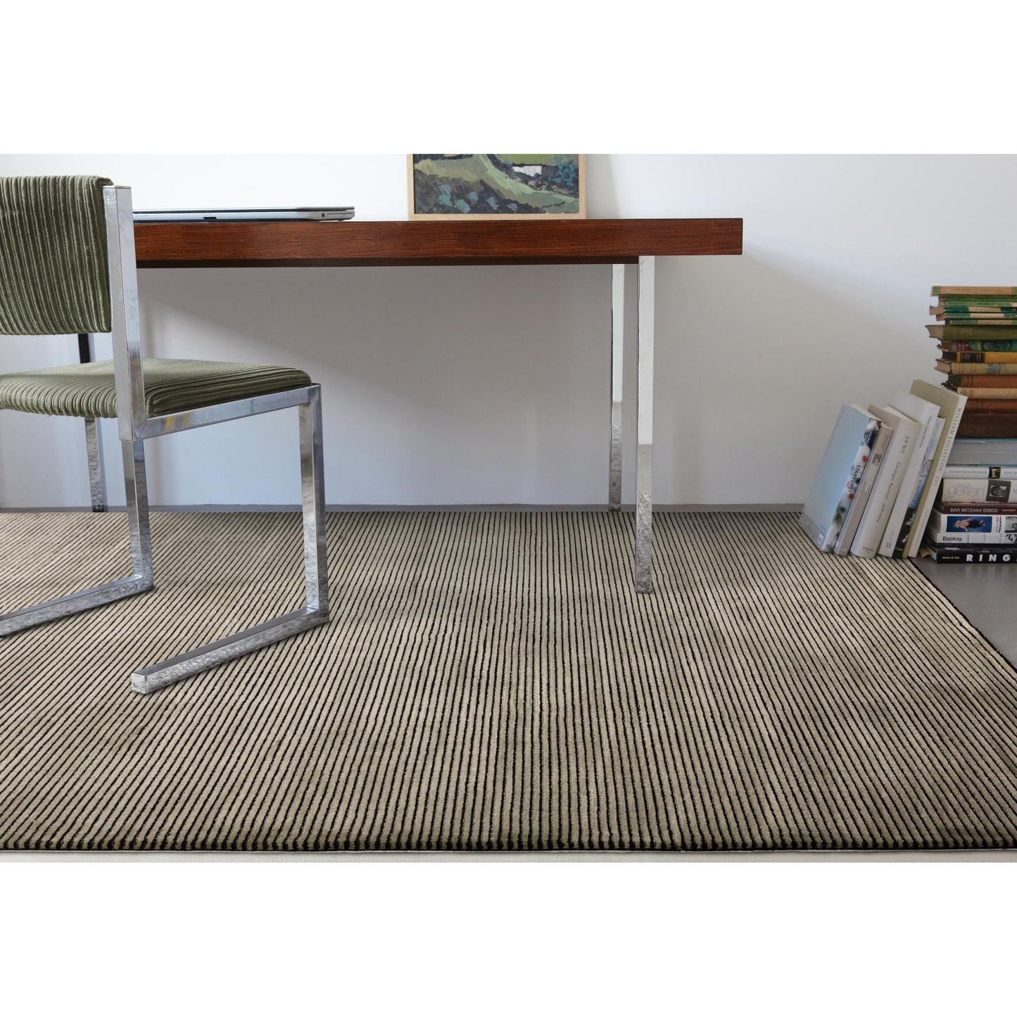 Kuza Plain Stripe Soft Silky Velvety Modern Rug in Khaki