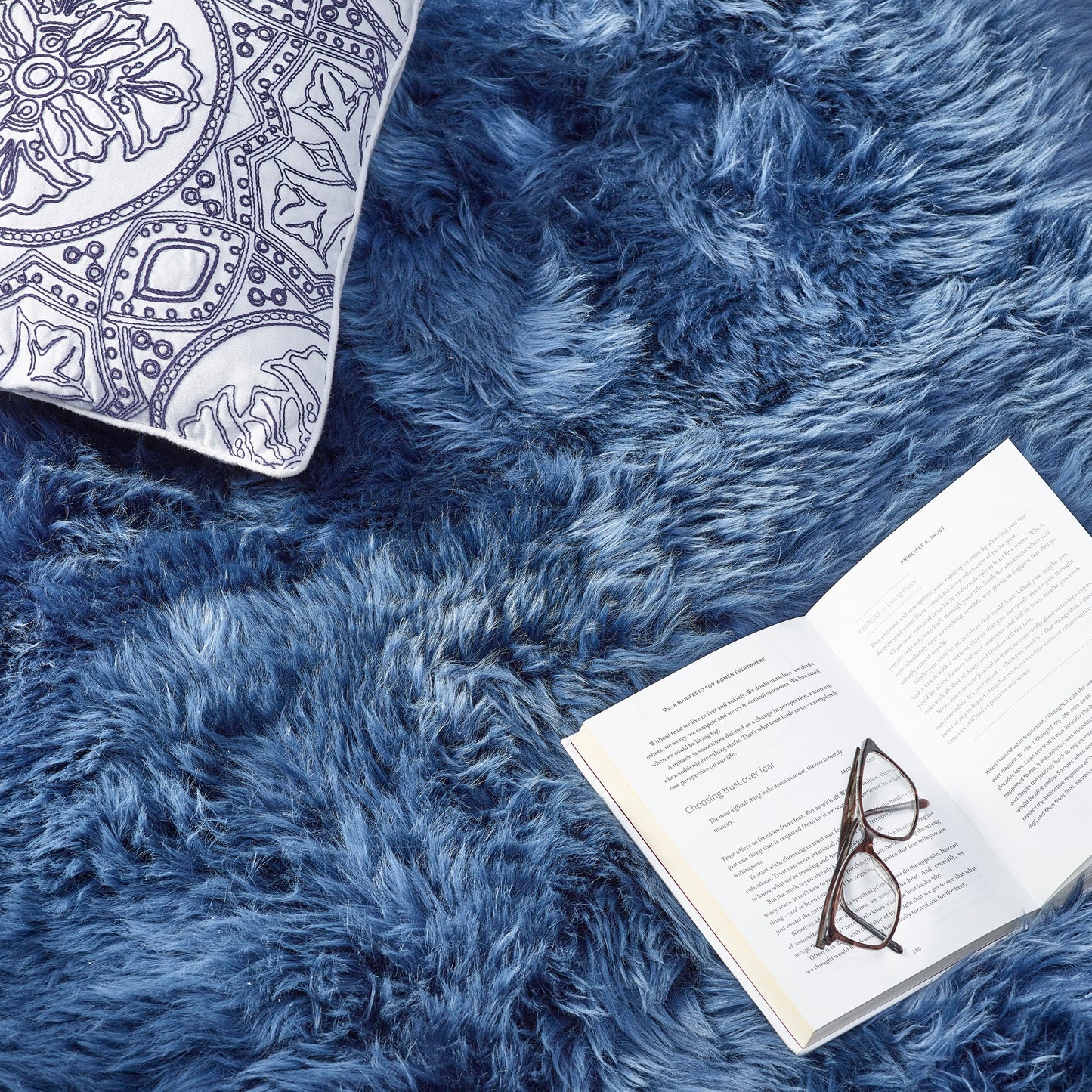 Genuine Sheepskin Animal Fur Soft Wool Shaggy Navy Blue Rug