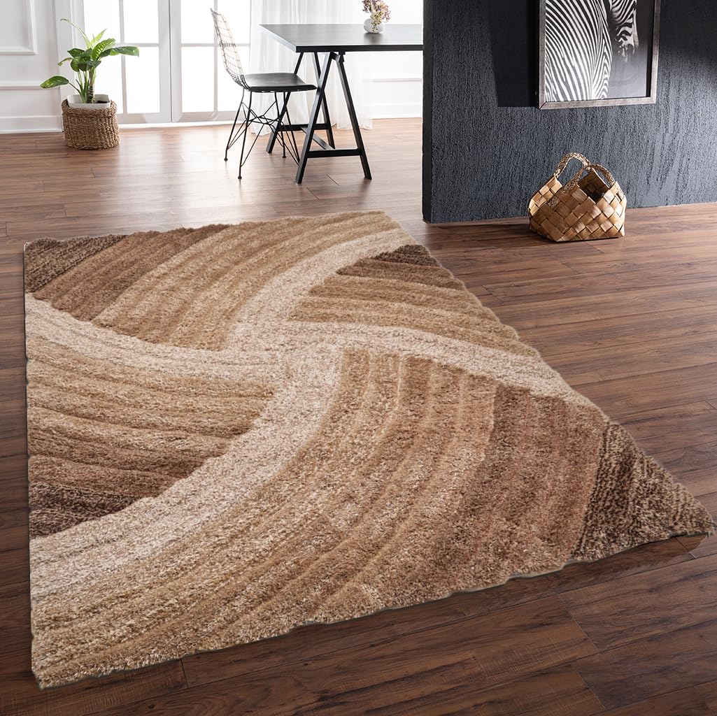 Shaggy Rug for Living Room Bedroom Dining Room Carpet Soft Plush Fluffy Silky Area Floor Stella Swirl Pattern 3D Shaggy Rug in Large Size 160x230 cm (5'3"x7'7")
