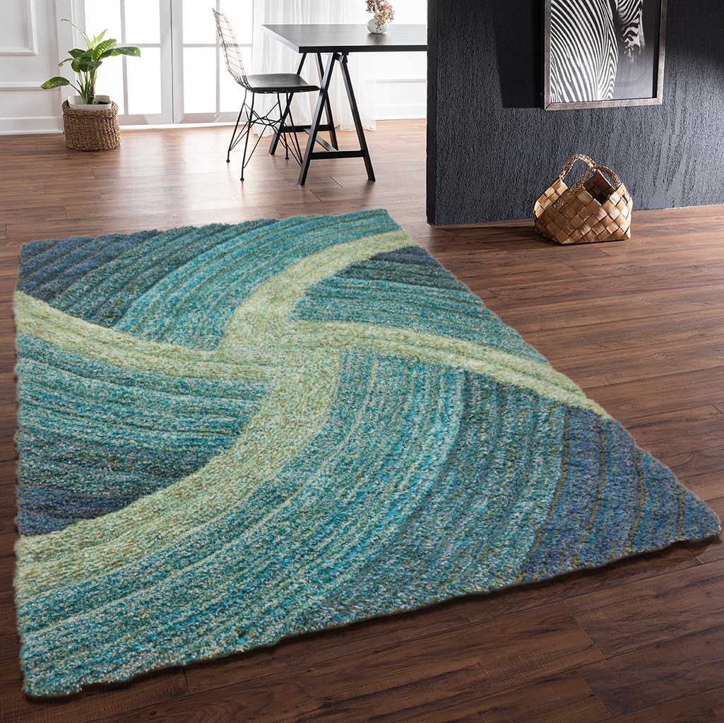 Shaggy Rug for Living Room Bedroom Dining Room Carpet Soft Plush Fluffy Silky Area Floor Stella Swirl Pattern 3D Shaggy Rug in Large Size 160x230 cm (5'3"x7'7")