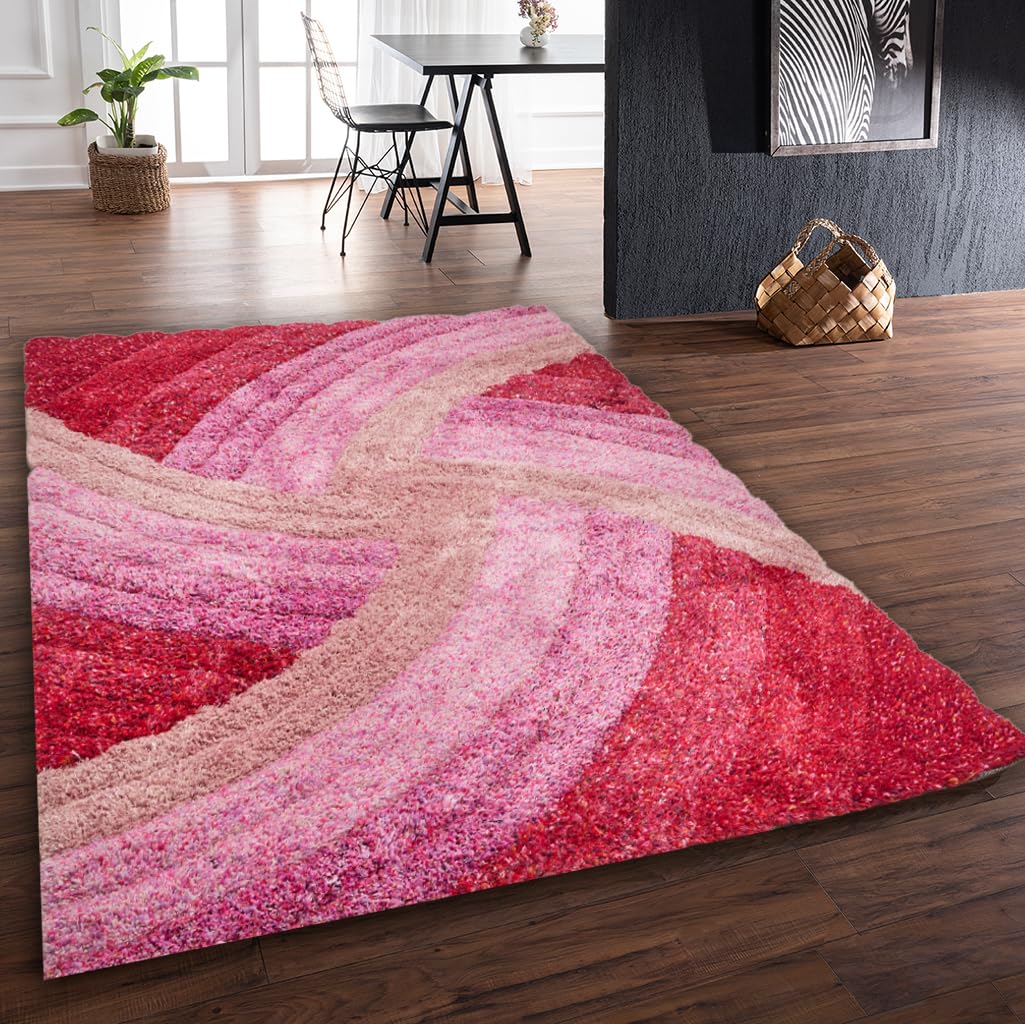 Shaggy Rug for Living Room Bedroom Dining Room Carpet Soft Plush Fluffy Silky Area Floor Stella Swirl Pattern 3D Shaggy Rug in Large Size 160x230 cm (5'3"x7'7")