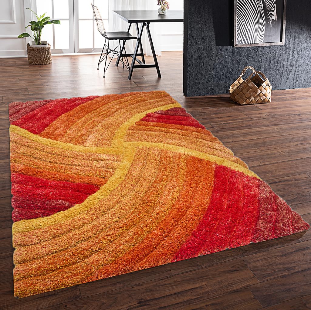 Shaggy Rug for Living Room Bedroom Dining Room Carpet Soft Plush Fluffy Silky Area Floor Stella Swirl Pattern 3D Shaggy Rug in Large Size 160x230 cm (5'3"x7'7")