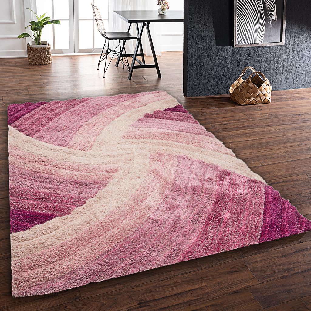 Shaggy Rug for Living Room Bedroom Dining Room Carpet Soft Plush Fluffy Silky Area Floor Stella Swirl Pattern 3D Shaggy Rug in Large Size 160x230 cm (5'3"x7'7")