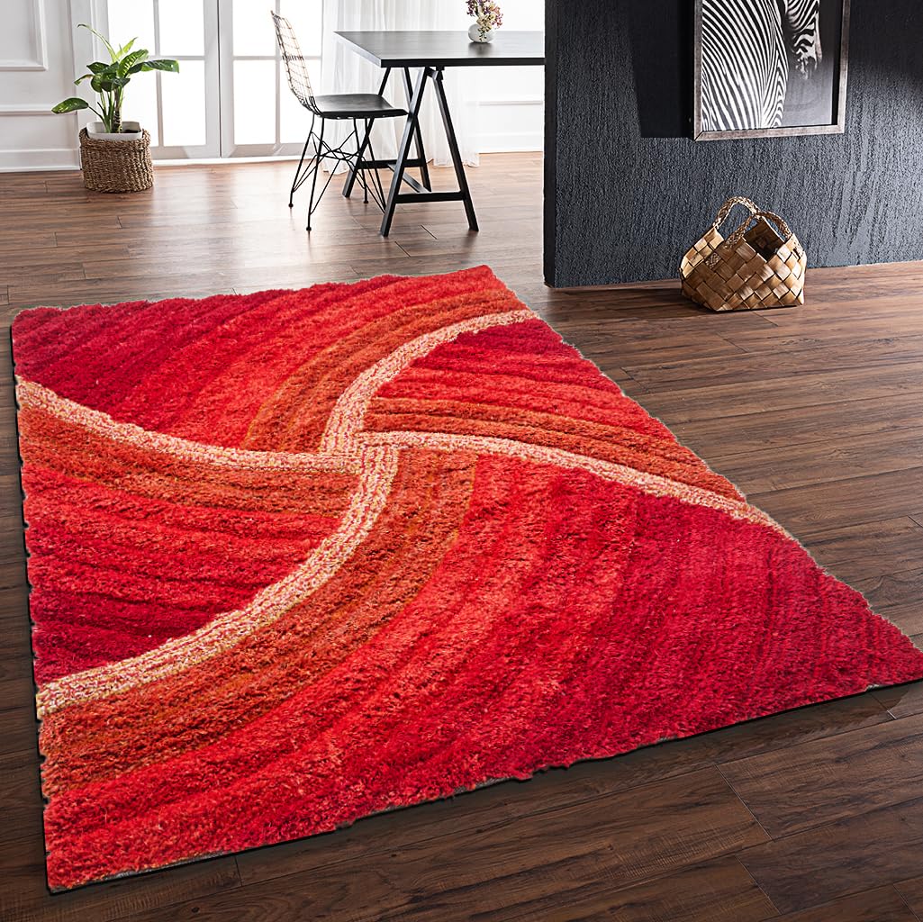 Shaggy Rug for Living Room Bedroom Dining Room Carpet Soft Plush Fluffy Silky Area Floor Stella Swirl Pattern 3D Shaggy Rug in Large Size 160x230 cm (5'3"x7'7")