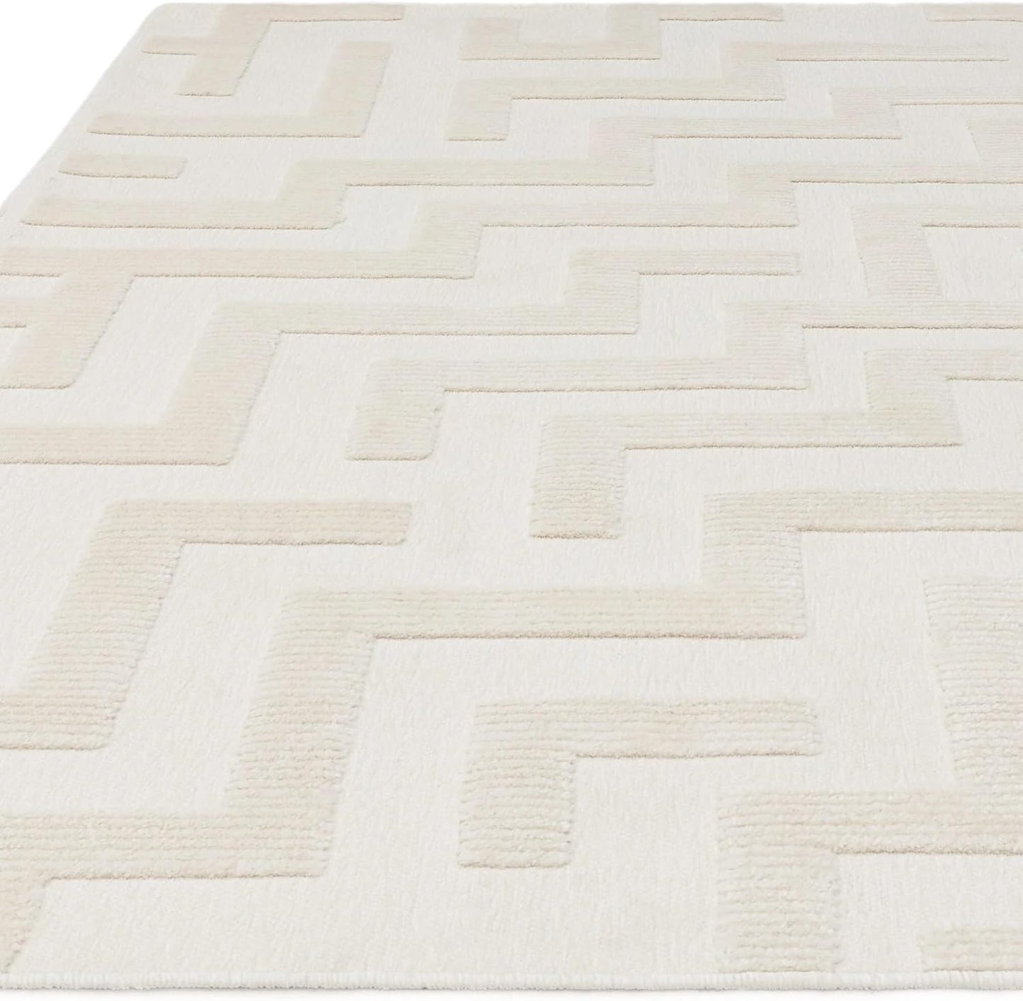 Cove Ivory Washable Rug – Soft Abstract Short Pile Carpet