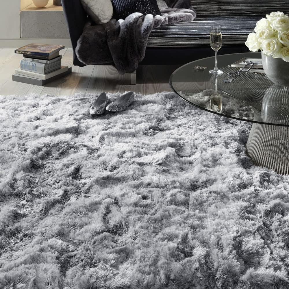 Plush Shaggy Rug for Living Room Bedroom High Pile Thick Fluffy Hand Made Anti-Shed Silky Shimmer Shiny Plain Deep Pile Rug