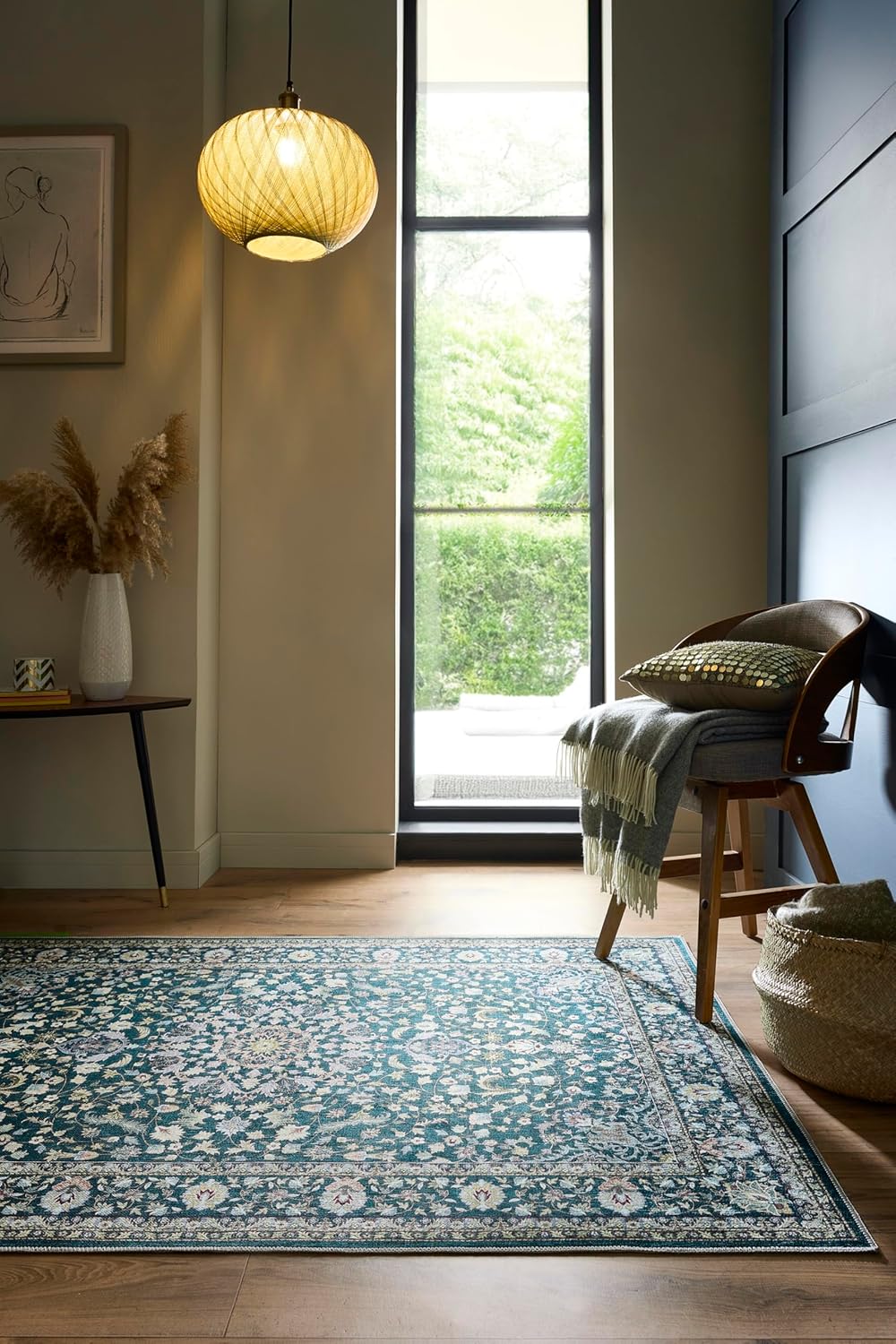 Windsor Emerald Green Washable Rug – Traditional Vintage Non-Slip Carpet