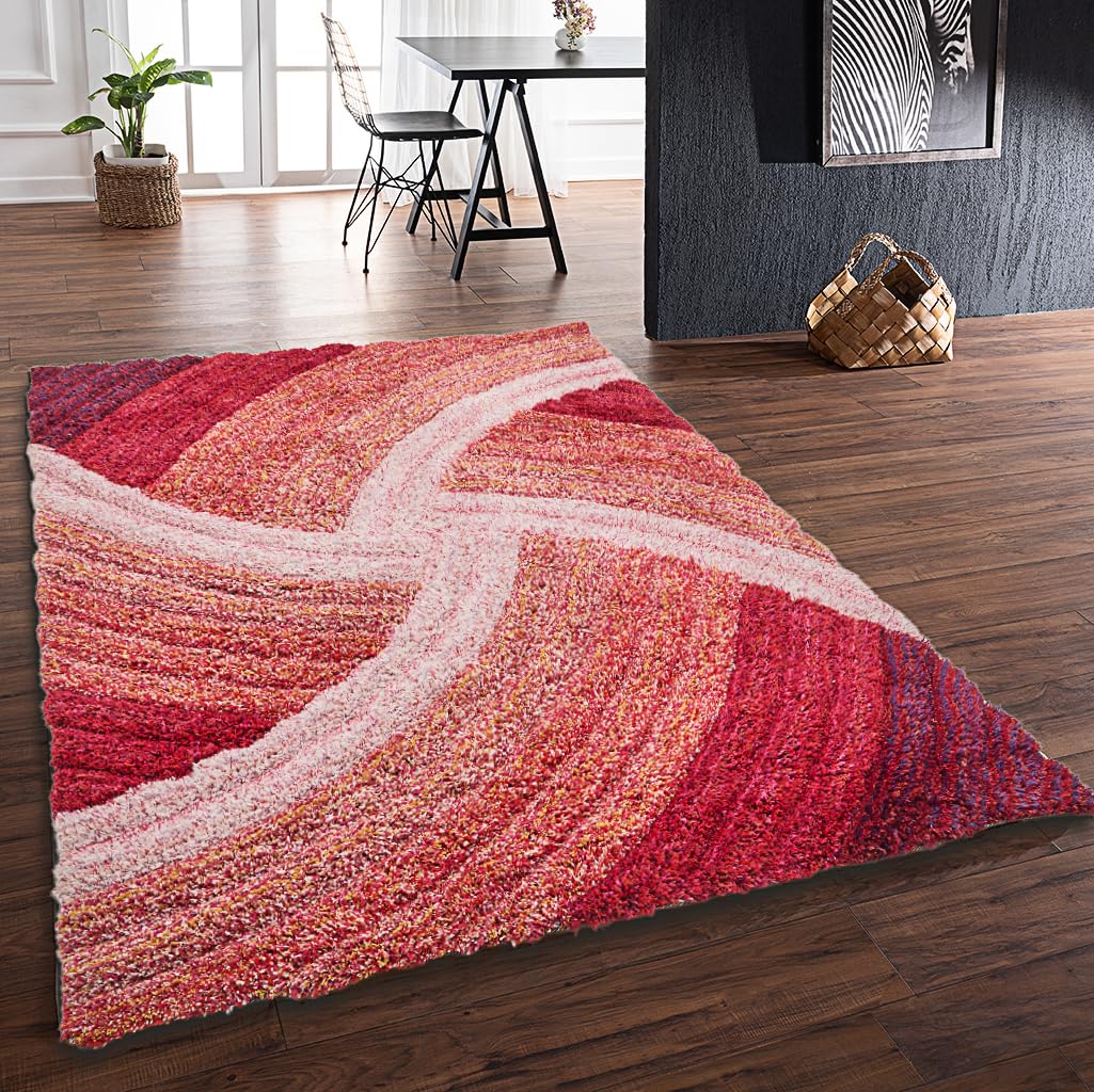 Shaggy Rug for Living Room Bedroom Dining Room Carpet Soft Plush Fluffy Silky Area Floor Stella Swirl Pattern 3D Shaggy Rug in Large Size 160x230 cm (5'3"x7'7")