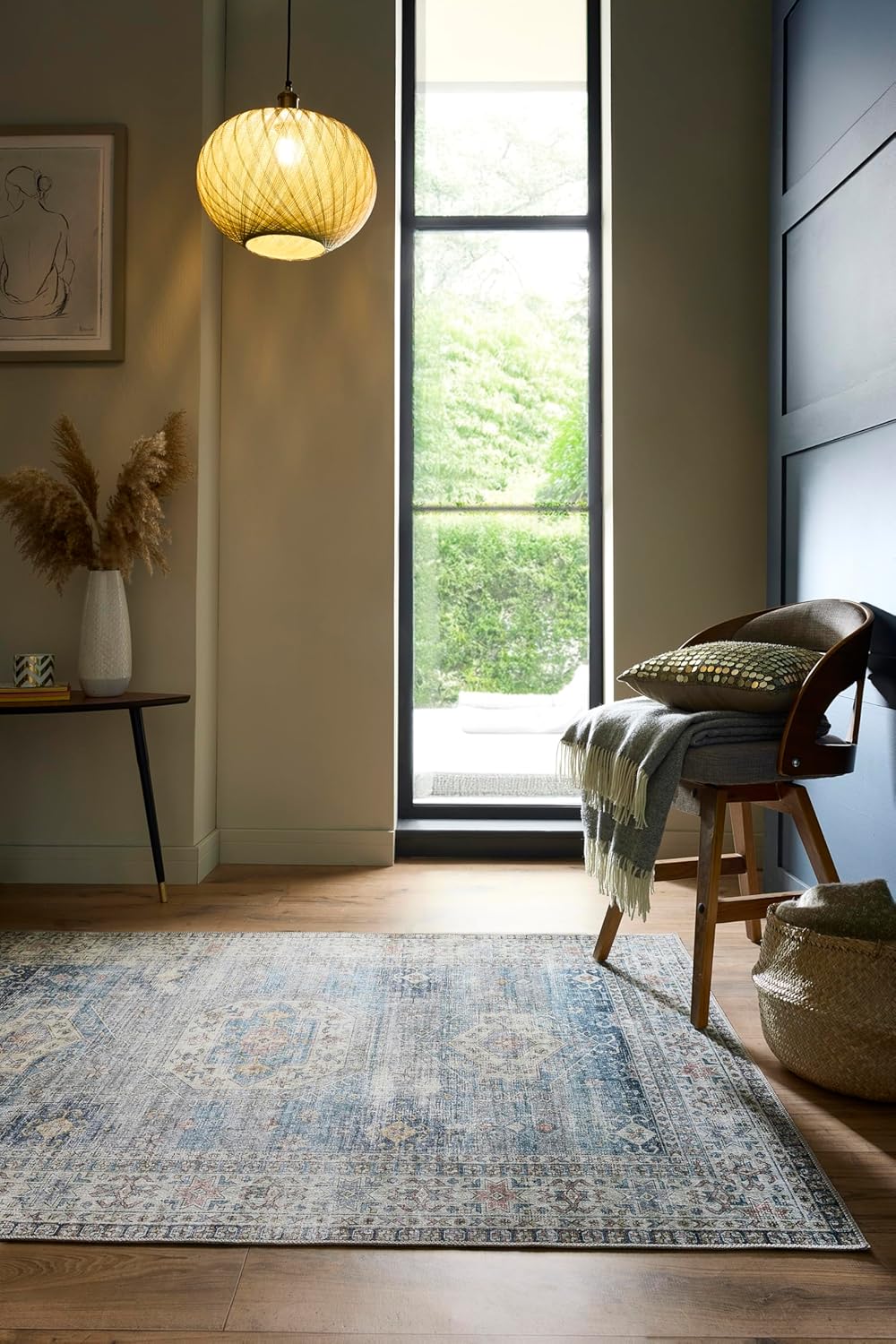 Venice Blue Washable Runner – Traditional Vintage Non-Slip Hallway Carpet (67 x 200 cm)