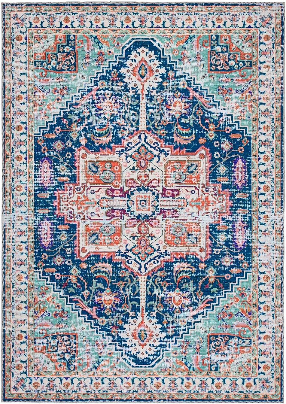 Granada Blue Emerald Washable Runner – Traditional Vintage Non-Slip Hallway Carpet (67 x 200 cm)
