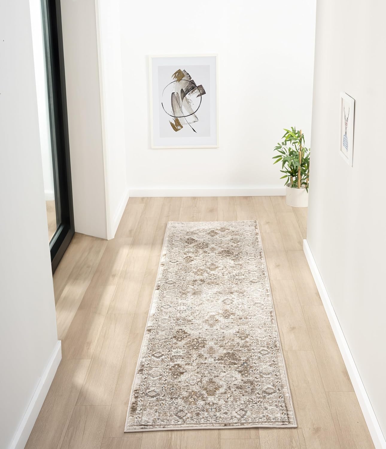 Bordered Cream Beige 550AC Runner – Traditional Vintage Non-Slip Hallway Carpet (66 x 230 cm & 80 x 300 cm)