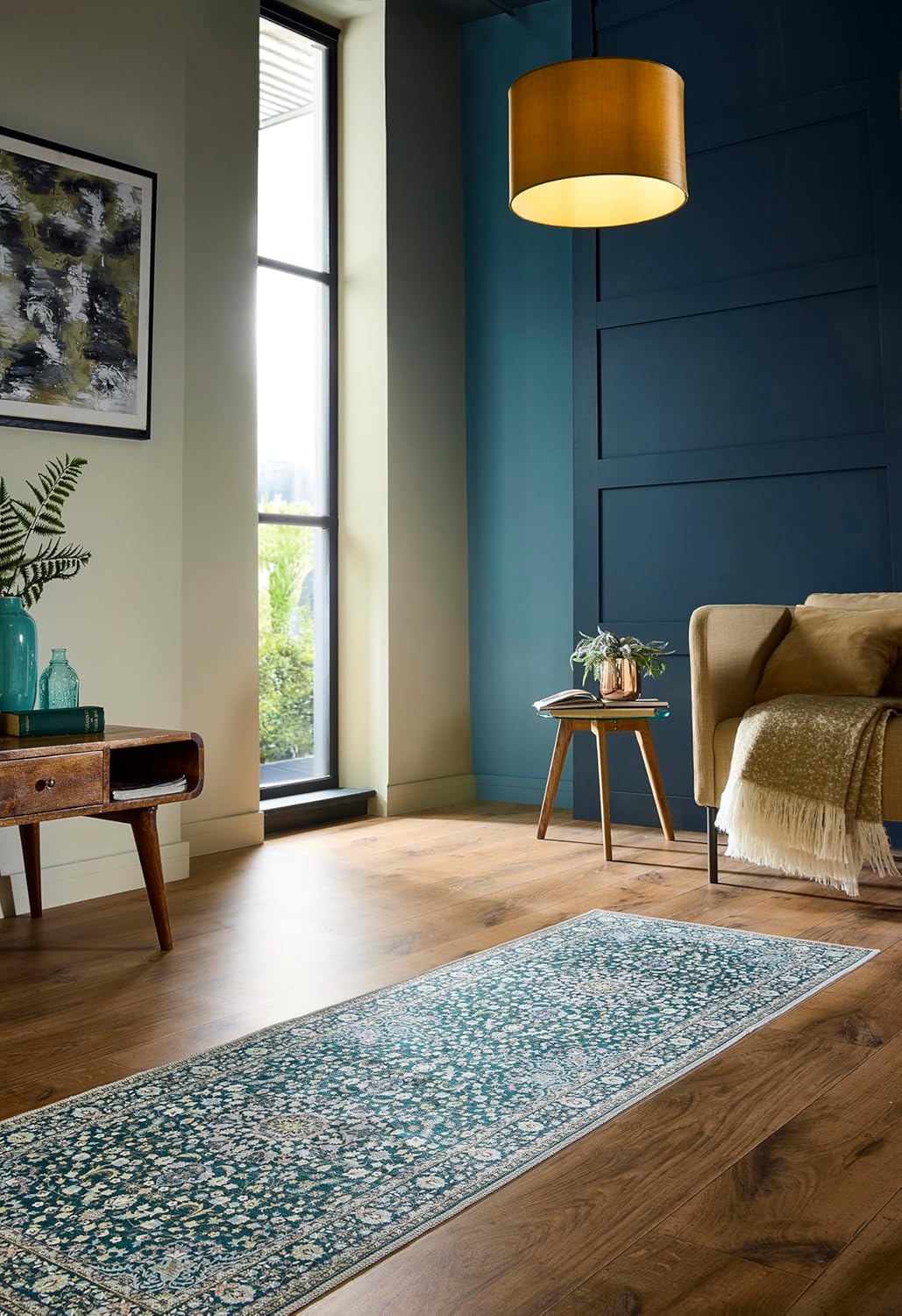 Windsor Emerald Green Washable Runner – Traditional Vintage Non-Slip Hallway Carpet (67 x 200 cm)
