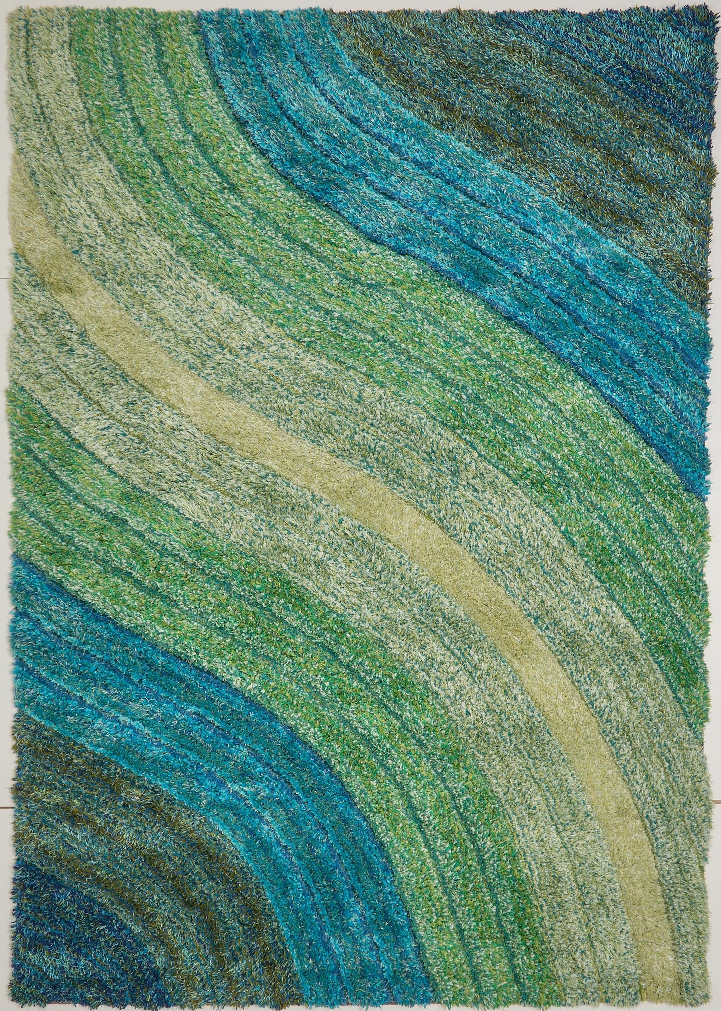 Shaggy Rug for Living Room Bedroom Dining Room Carpet Soft Plush Fluffy Silky Area Floor Lena Wave Pattern 3D Shaggy Rug in Large Size 160x230 cm (5'3"x7'7")