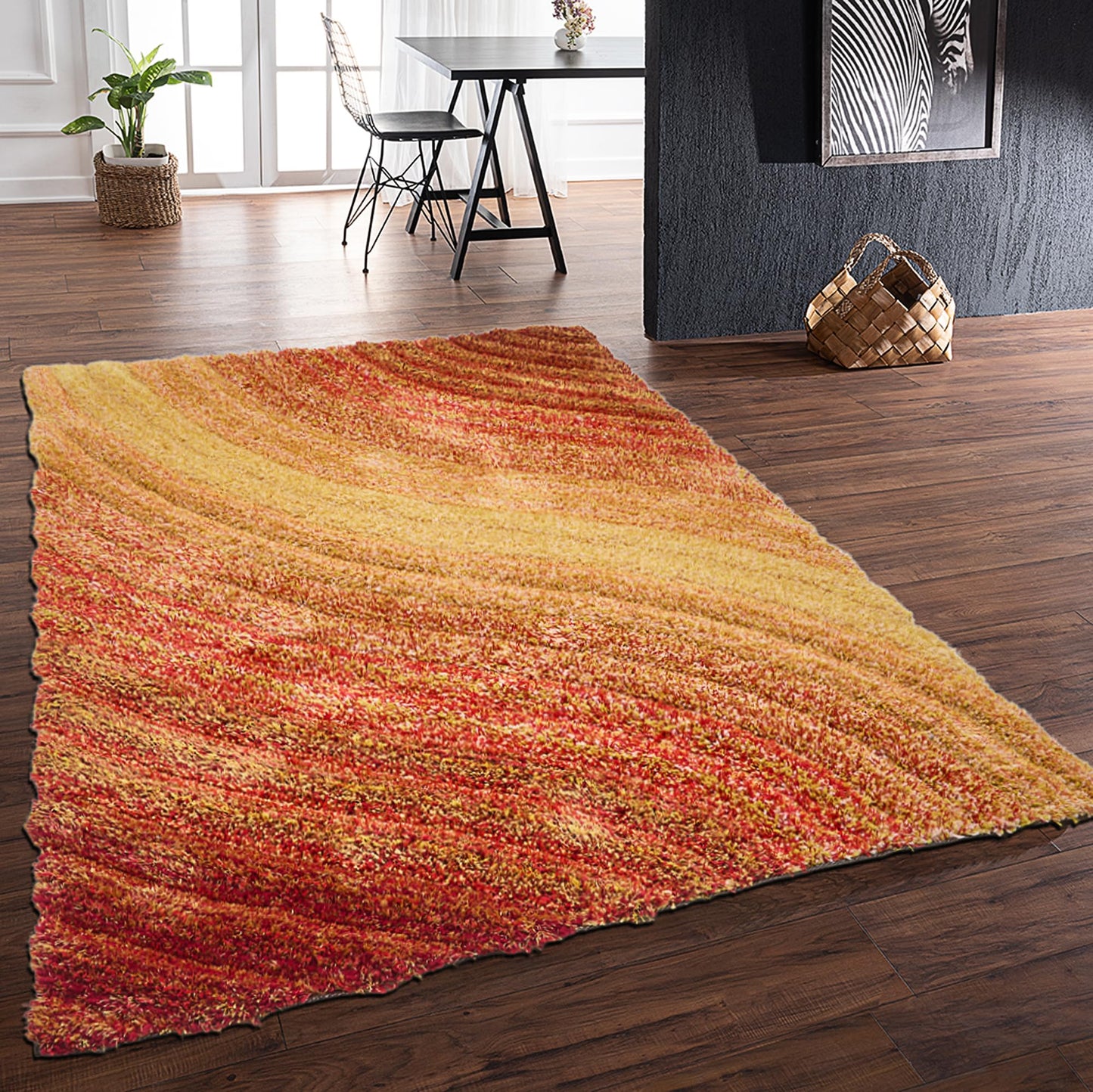 Shaggy Rug for Living Room Bedroom Dining Room Carpet Soft Plush Fluffy Silky Area Floor Lena Wave Pattern 3D Shaggy Rug in Large Size 160x230 cm (5'3"x7'7")