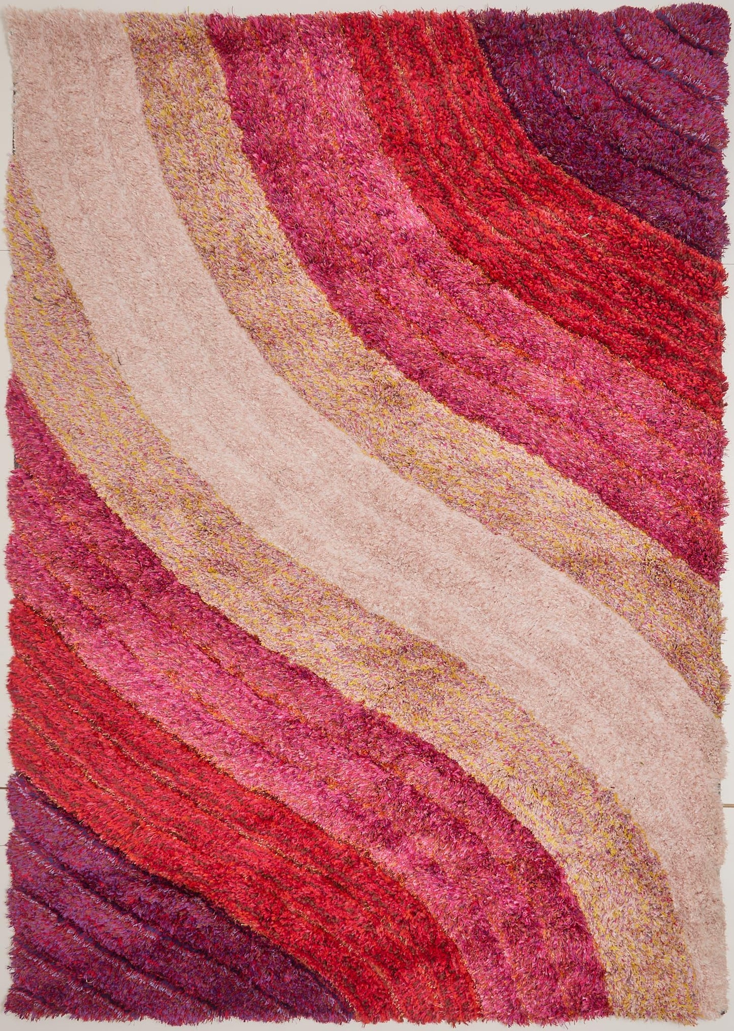 Shaggy Rug for Living Room Bedroom Dining Room Carpet Soft Plush Fluffy Silky Area Floor Lena Wave Pattern 3D Shaggy Rug in Large Size 160x230 cm (5'3"x7'7")