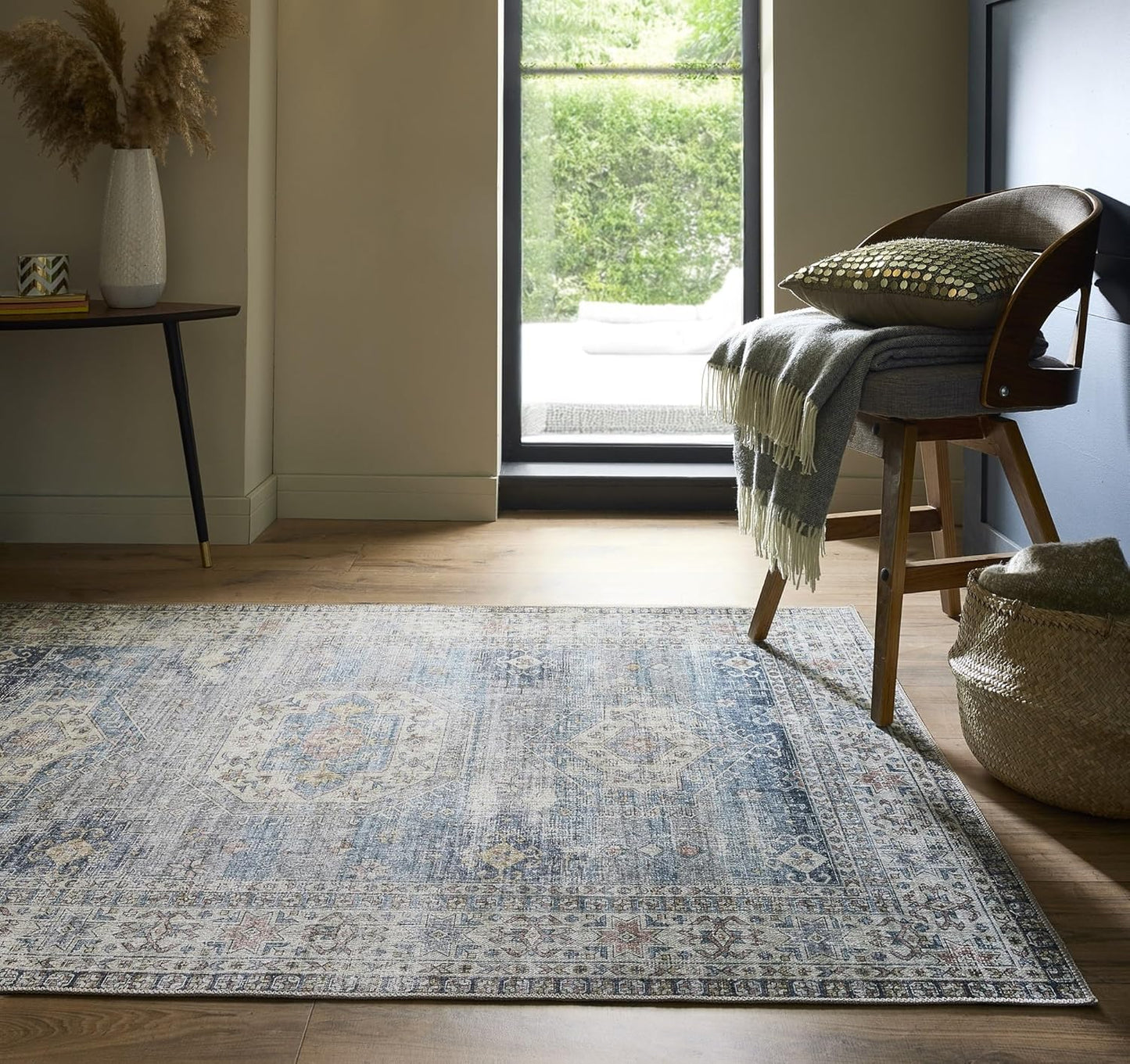Venice Blue Washable Rug – Traditional Vintage Non-Slip Carpet