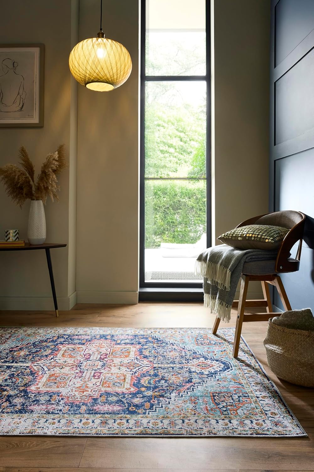 Granada Blue Emerald Washable Runner – Traditional Vintage Non-Slip Hallway Carpet (67 x 200 cm)