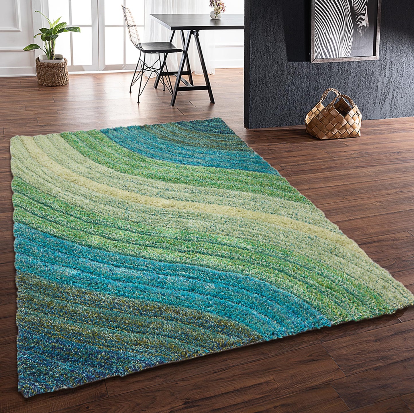 Shaggy Rug for Living Room Bedroom Dining Room Carpet Soft Plush Fluffy Silky Area Floor Lena Wave Pattern 3D Shaggy Rug in Large Size 160x230 cm (5'3"x7'7")