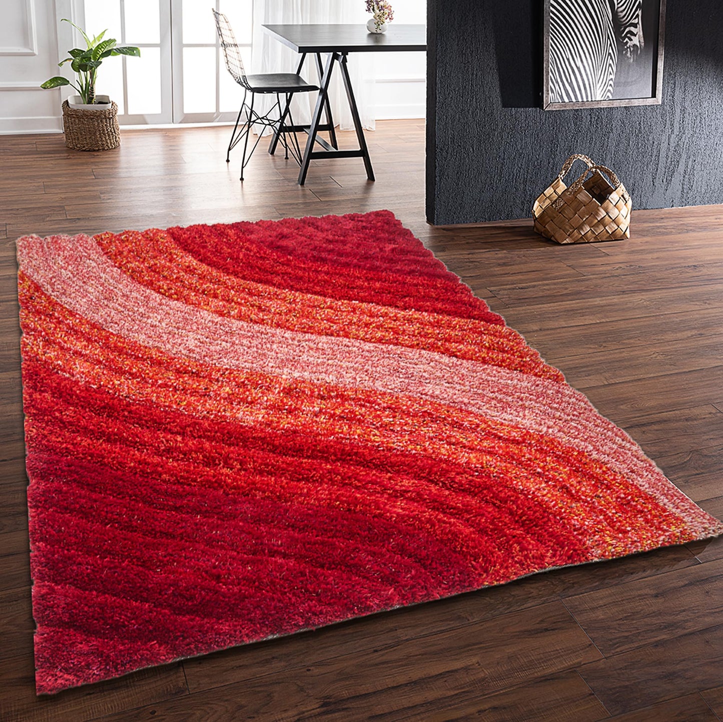 Shaggy Rug for Living Room Bedroom Dining Room Carpet Soft Plush Fluffy Silky Area Floor Lena Wave Pattern 3D Shaggy Rug in Large Size 160x230 cm (5'3"x7'7")