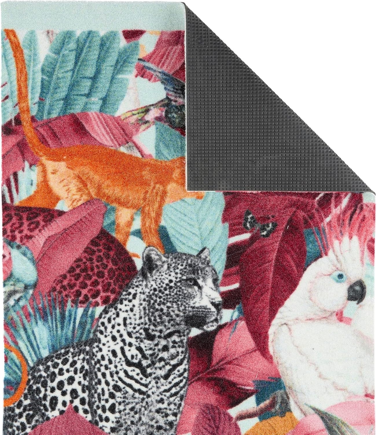 Washable Studio Tropical Rug Non-Slip Mat for Kitchen Hallway Entrance – Multi-Coloured Exotic Palms Rug – 65x150 cm (2’2” x 5’)