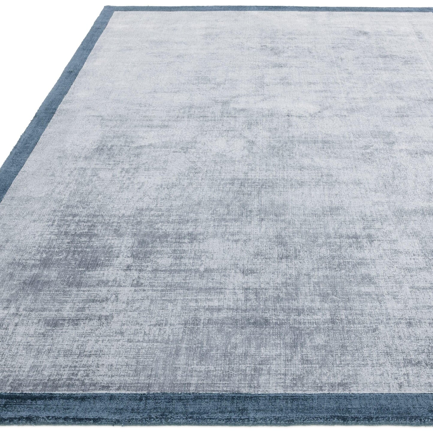 Blade Border Plain Viscose Rug - Handwoven Distressed High-Sheen Silky Soft Luxury
