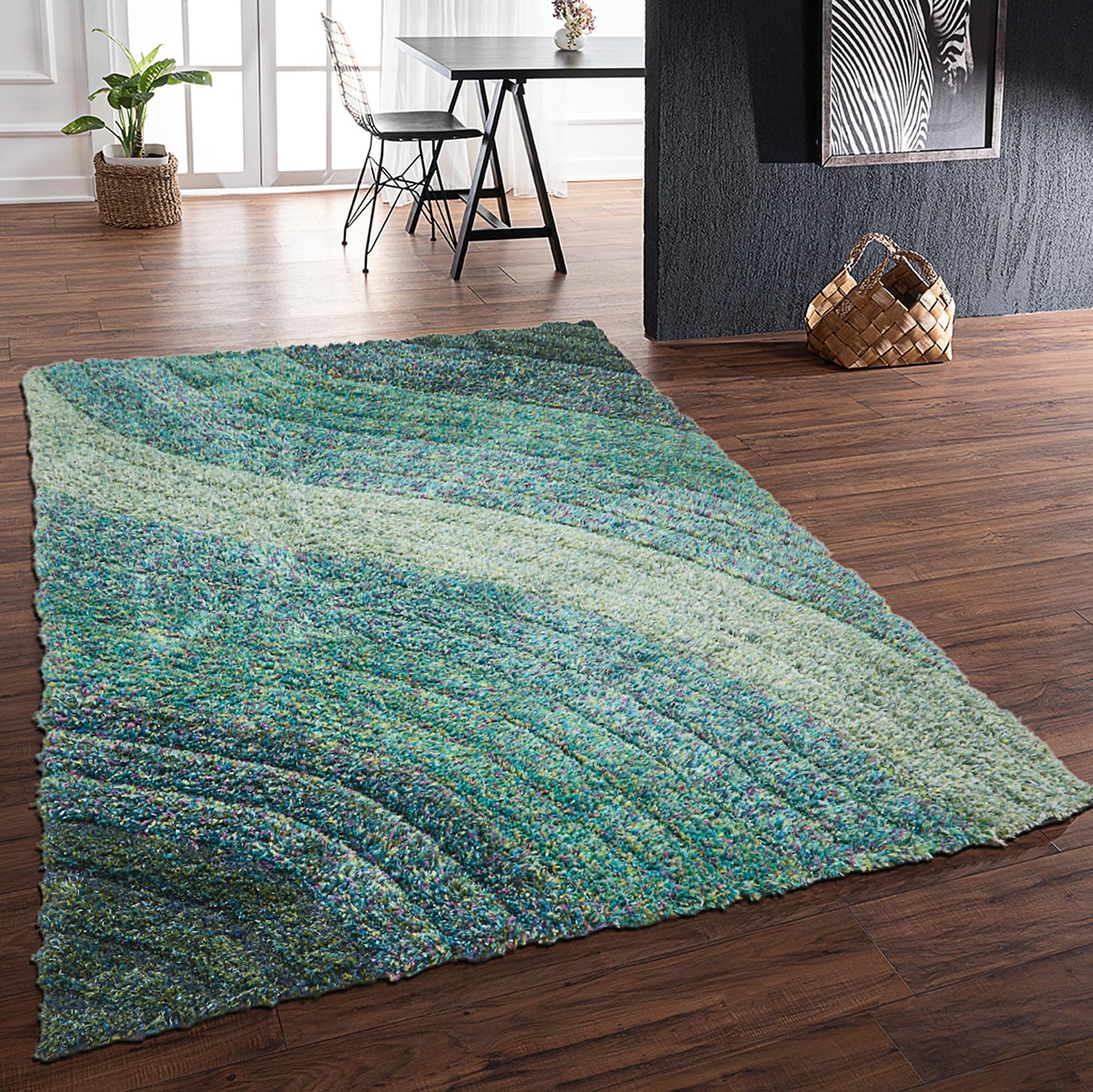 Shaggy Rug for Living Room Bedroom Dining Room Carpet Soft Plush Fluffy Silky Area Floor Lena Wave Pattern 3D Shaggy Rug in Large Size 160x230 cm (5'3"x7'7")