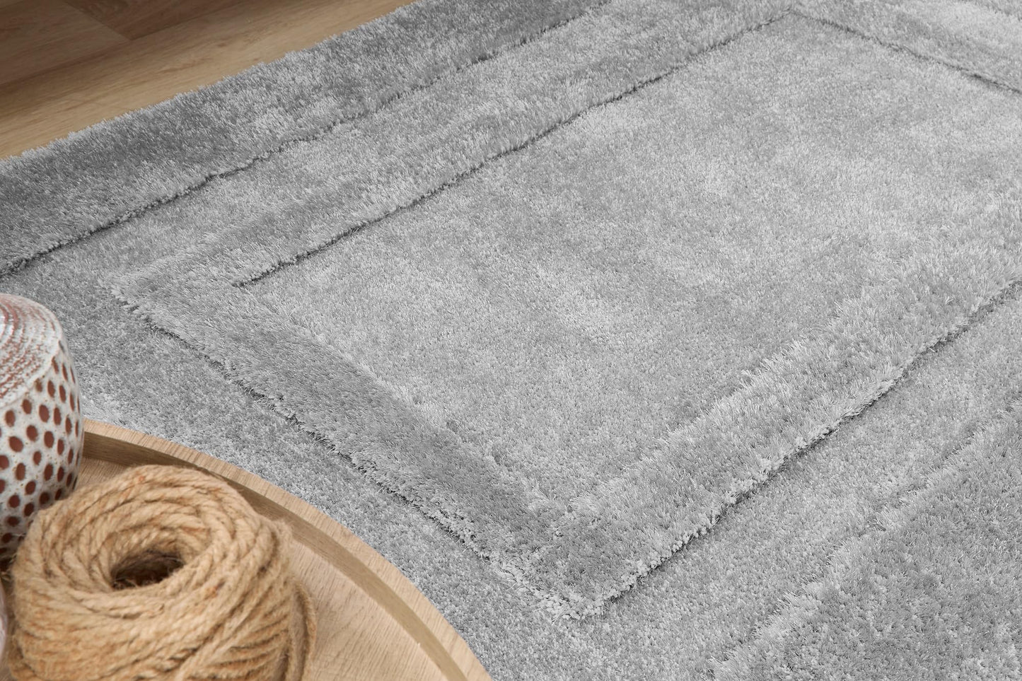 Frame Carved Border Shaggy Rug - Fluffy High-Pile Soft Carpet for Living Room & Bedroom