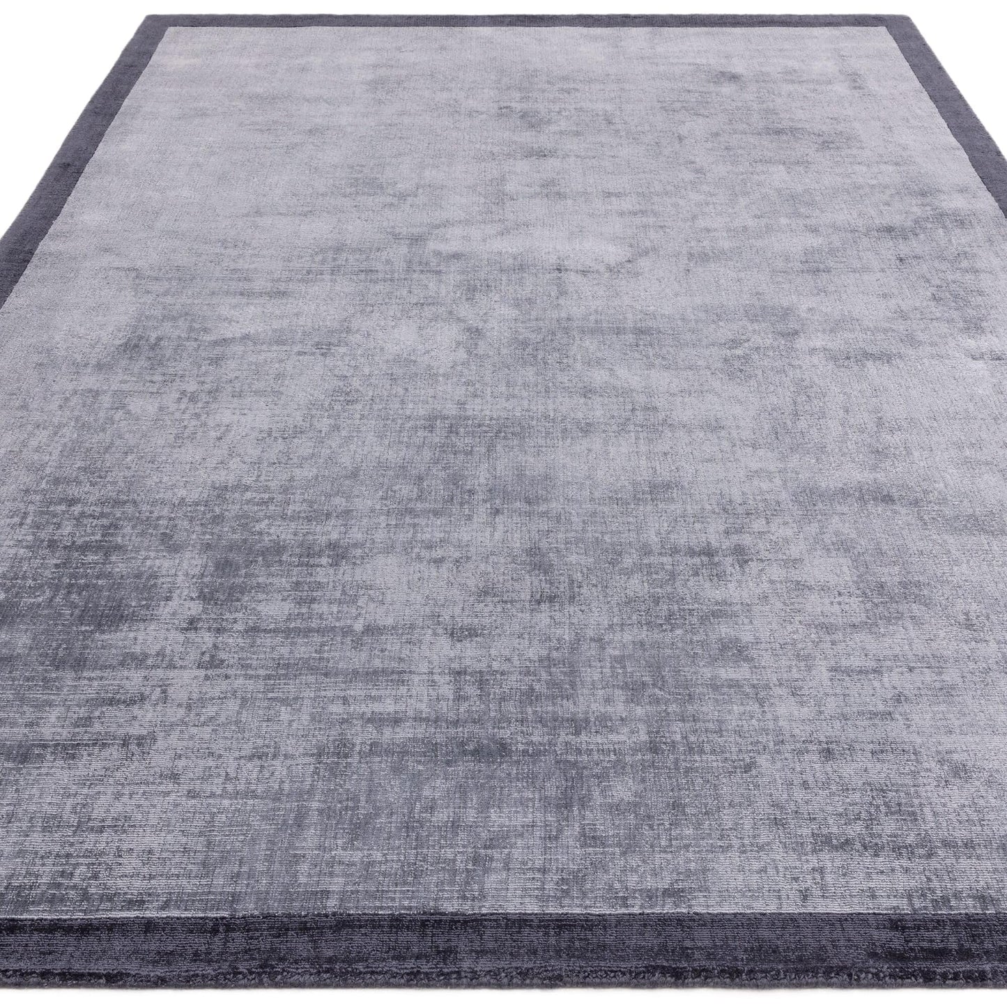 Blade Border Plain Viscose Rug - Handwoven Distressed High-Sheen Silky Soft Luxury