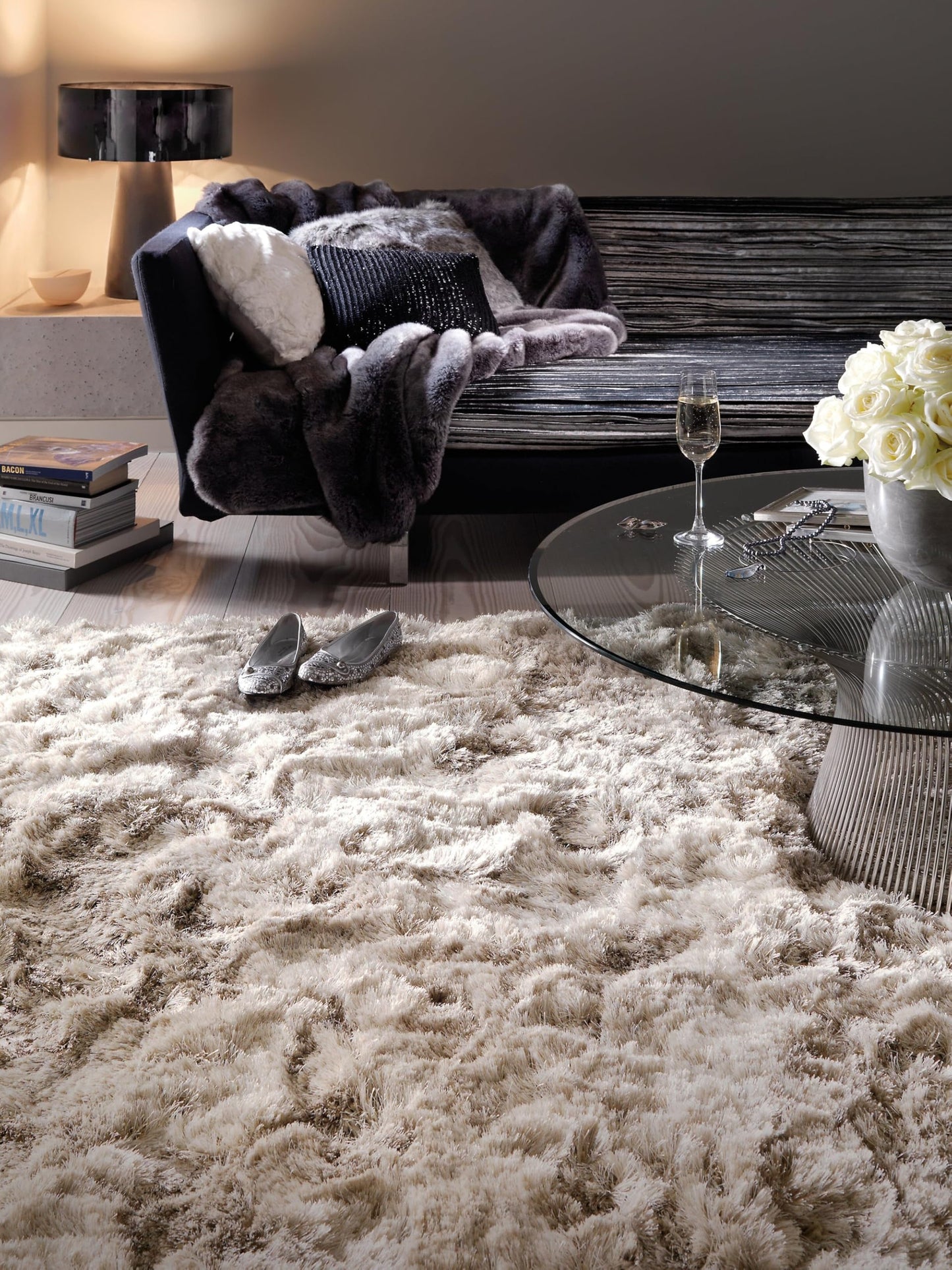 Plush Shaggy Rug for Living Room Bedroom High Pile Thick Fluffy Hand Made Anti-Shed Silky Shimmer Shiny Plain Deep Pile Rug
