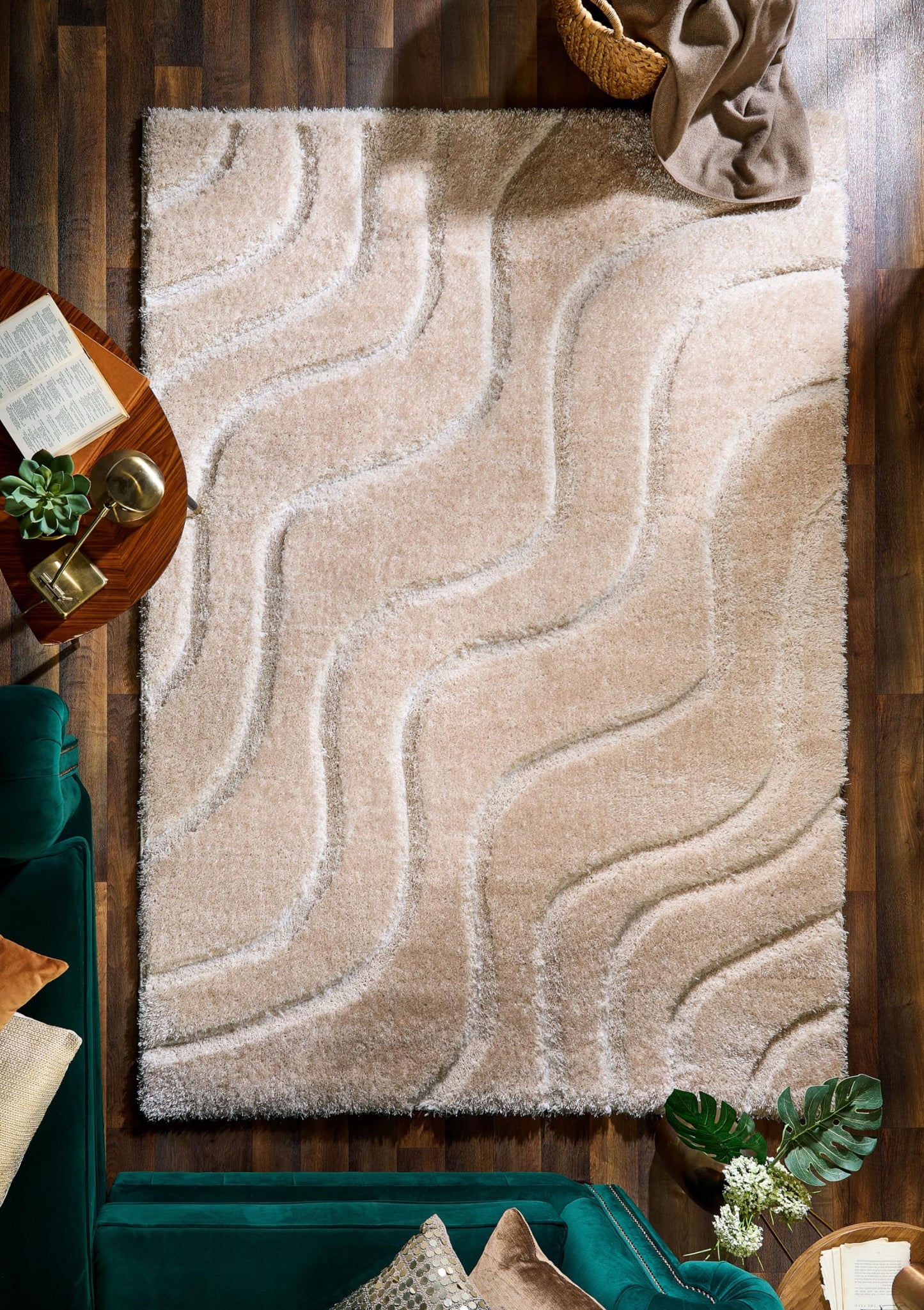 Modern Waves Carved Shaggy Rug for Luxury Homes Living Room Bedroom Carpet Fluffy Silky Super Soft Plush Plain Rug