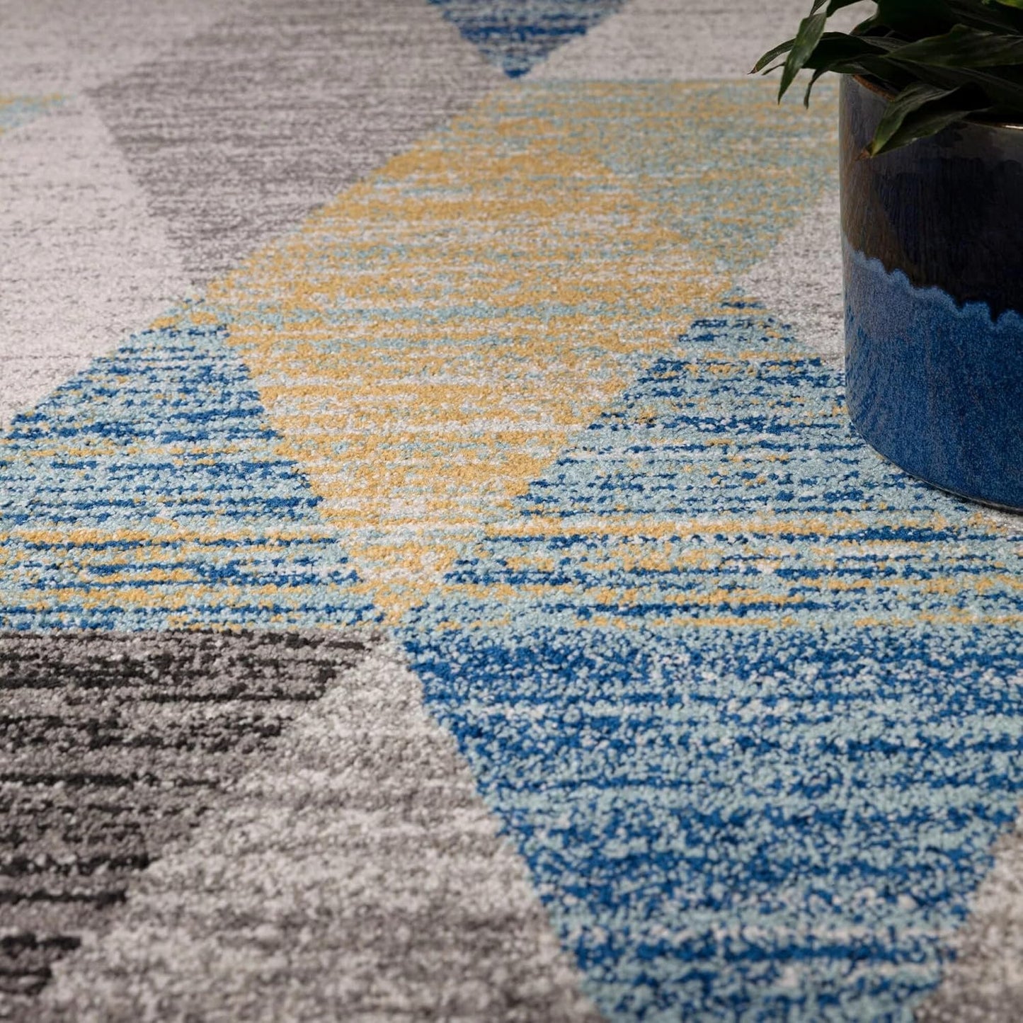 Modern Geometric Rug Muse MU24 Harlequin – Vibrant Multi-Colour Blue Soft Carpet