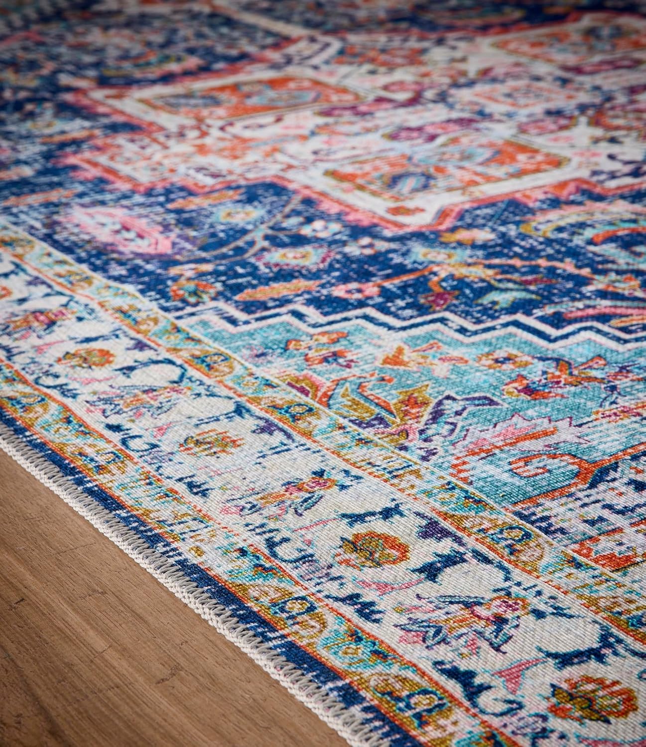 Granada Blue Emerald Washable Runner – Traditional Vintage Non-Slip Hallway Carpet (67 x 200 cm)