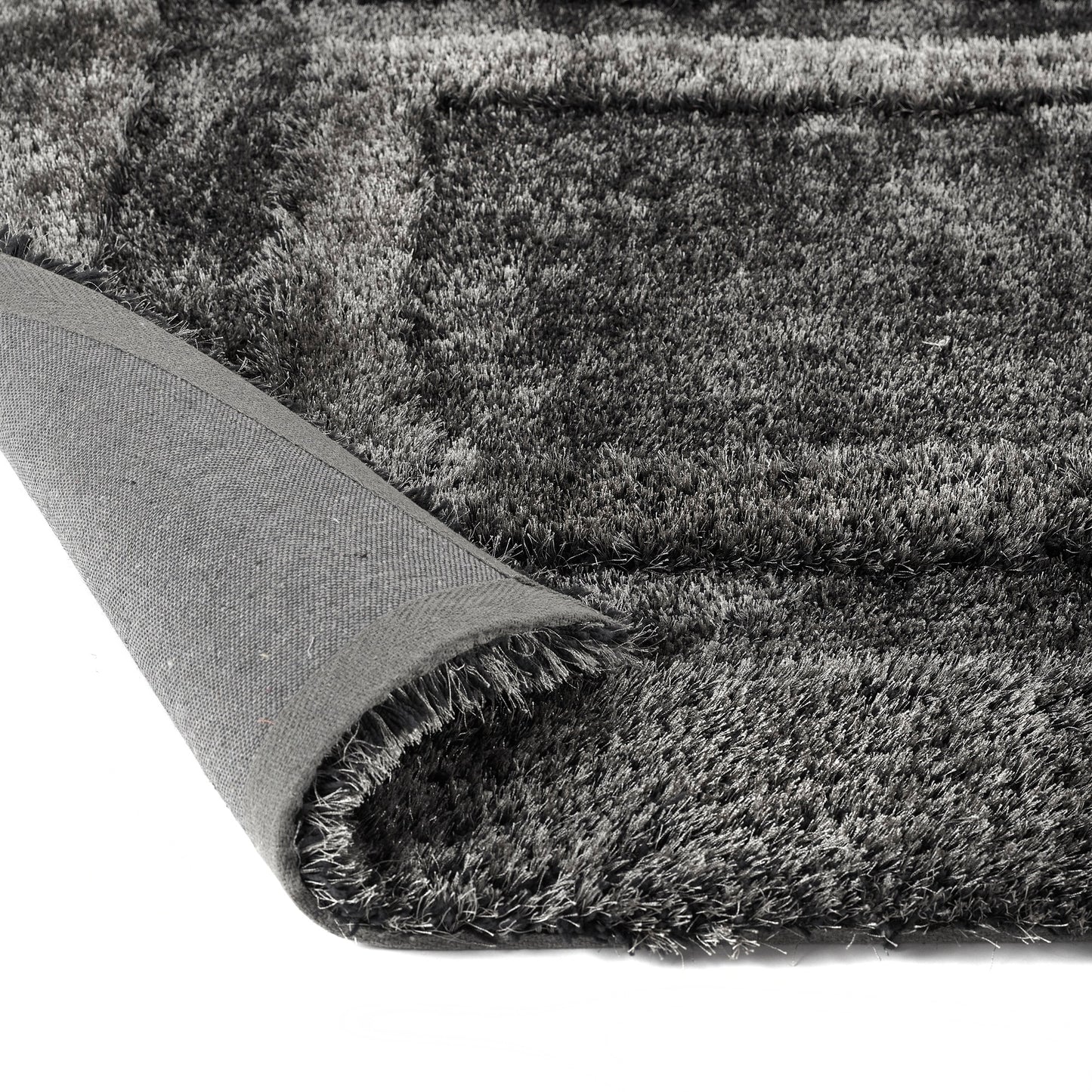 Origins Frame Hand Tufted Soft Silky Thick Shaggy Rug in Charcoal Grey