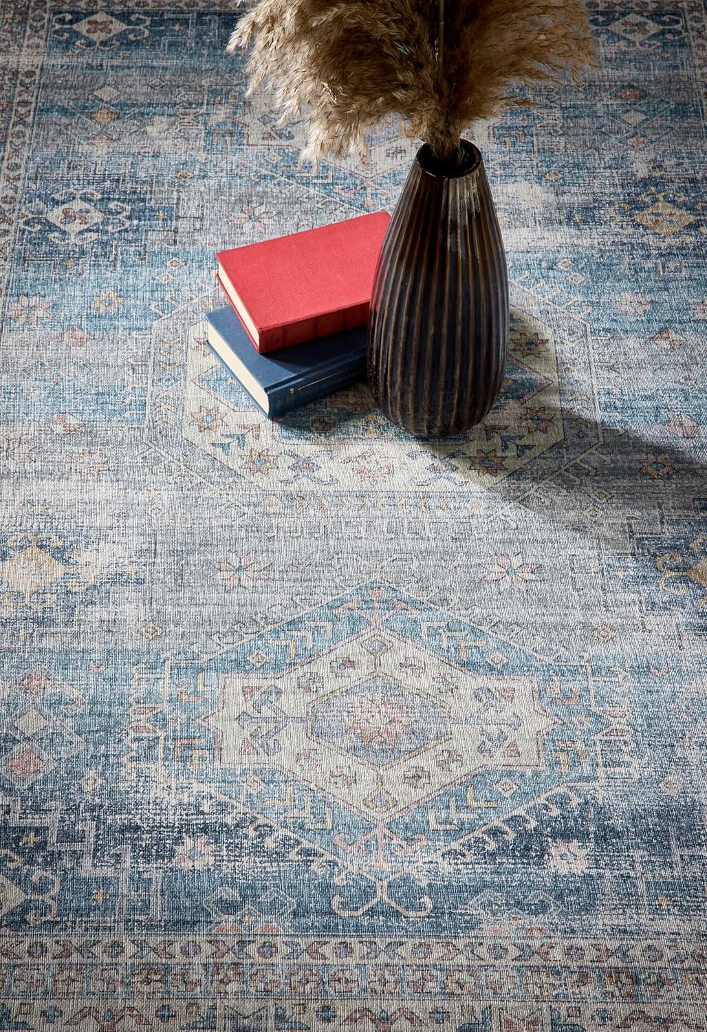 Venice Blue Washable Runner – Traditional Vintage Non-Slip Hallway Carpet (67 x 200 cm)