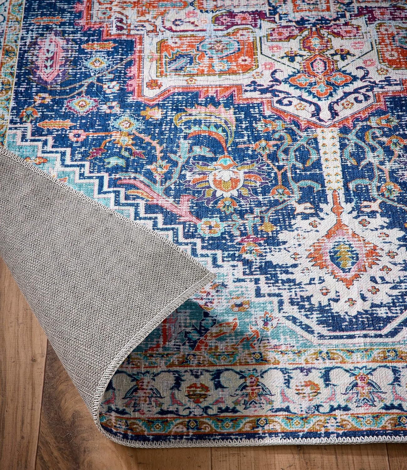 Granada Blue Emerald Washable Runner – Traditional Vintage Non-Slip Hallway Carpet (67 x 200 cm)