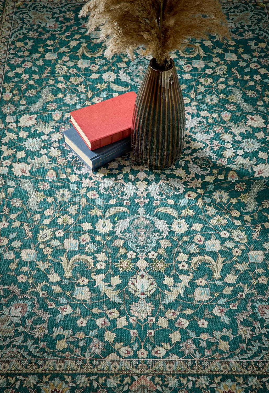 Windsor Emerald Green Washable Rug – Traditional Vintage Non-Slip Carpet