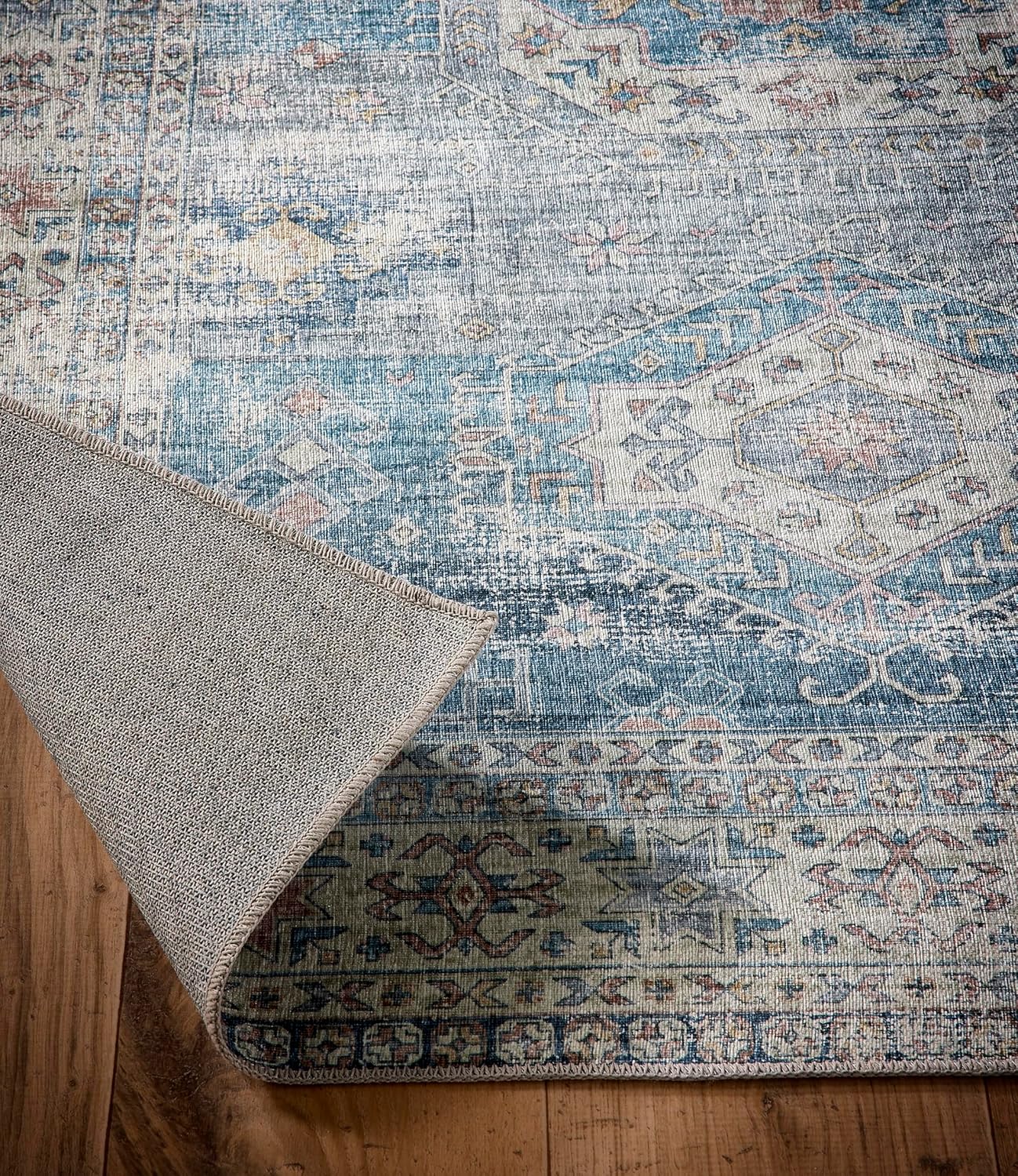 Venice Blue Washable Runner – Traditional Vintage Non-Slip Hallway Carpet (67 x 200 cm)