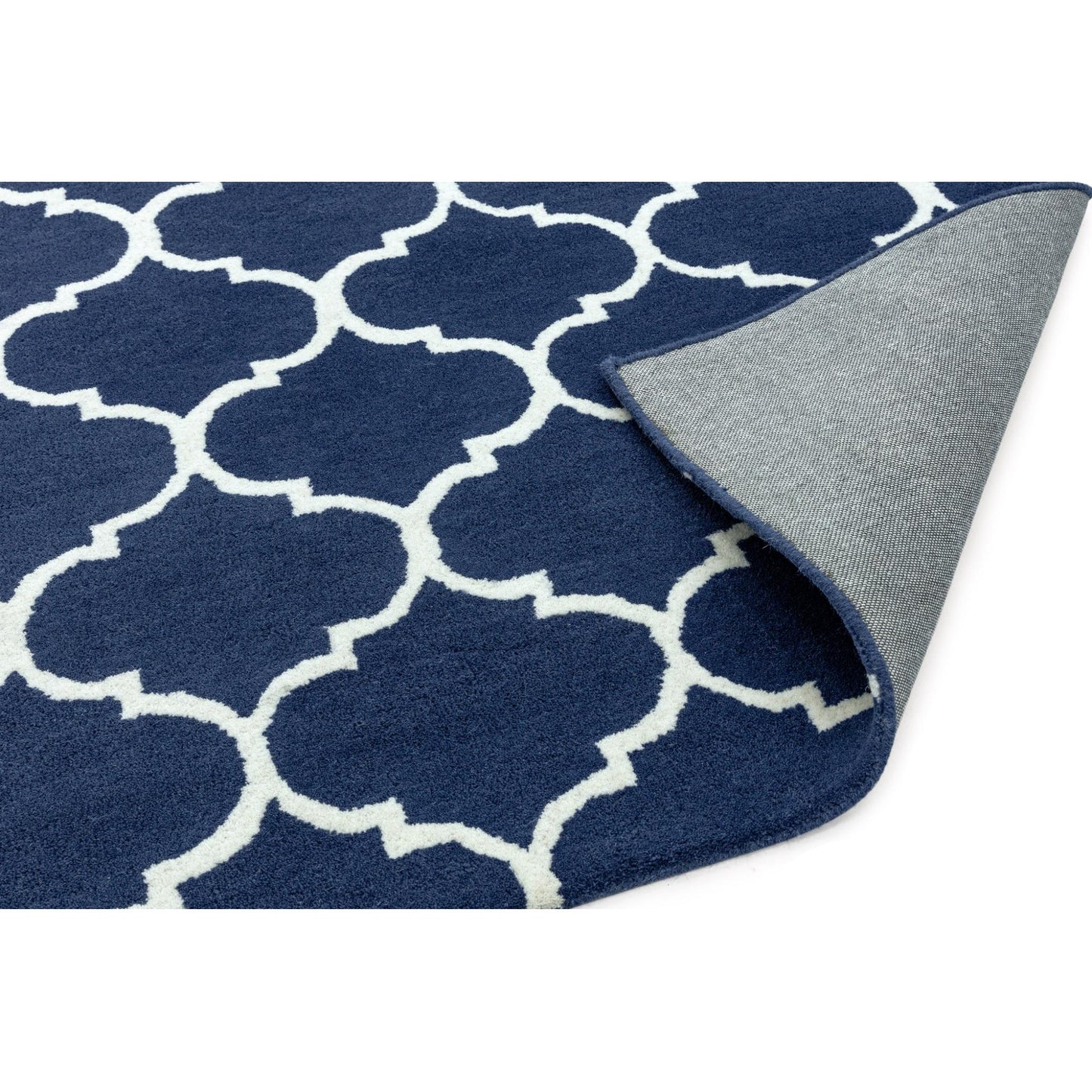 Albany Ogee Traditional Morroccan Trellis Design Hand Tufted Wool Blue Rug in Extra Large Size 200x290 cm (6'7''x9'6'')