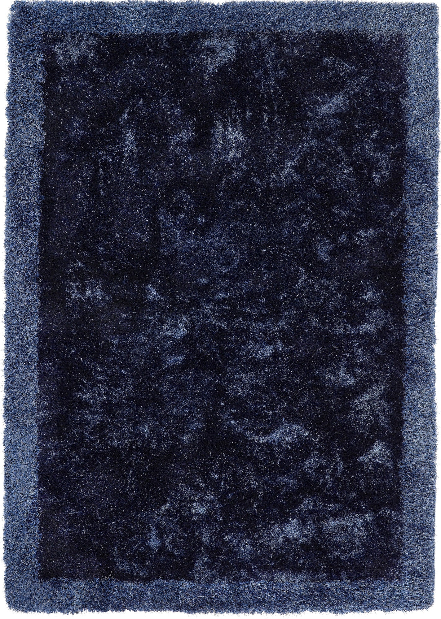 Origins Shimmer Silky Shaggy Hand Tufted Carpet Border Modern Soft Fluffy Shag Rug in Indigo Blue